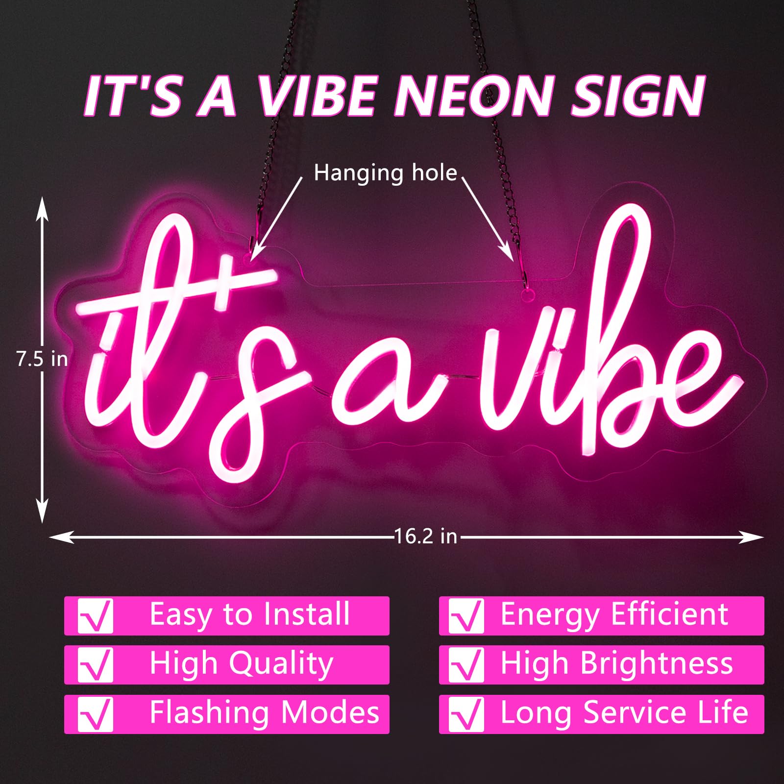 Moodlion Neon Sign - Dimmable Pink LED Wall Decor, 16.2x7.5 IN, Glass, Perfect for Bedroom, Bar, Cafe, Game Room, Birthday Decorations