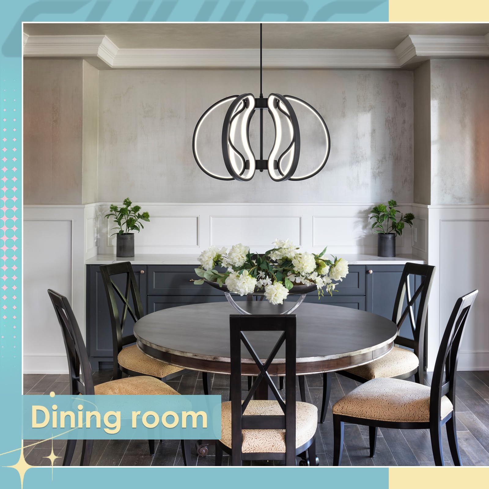 Chying Modern Black Chandelier Dimmable Led Chandelier With Remote 3000K-6000K Industrial Cage Pendant Light For Kitchen Island