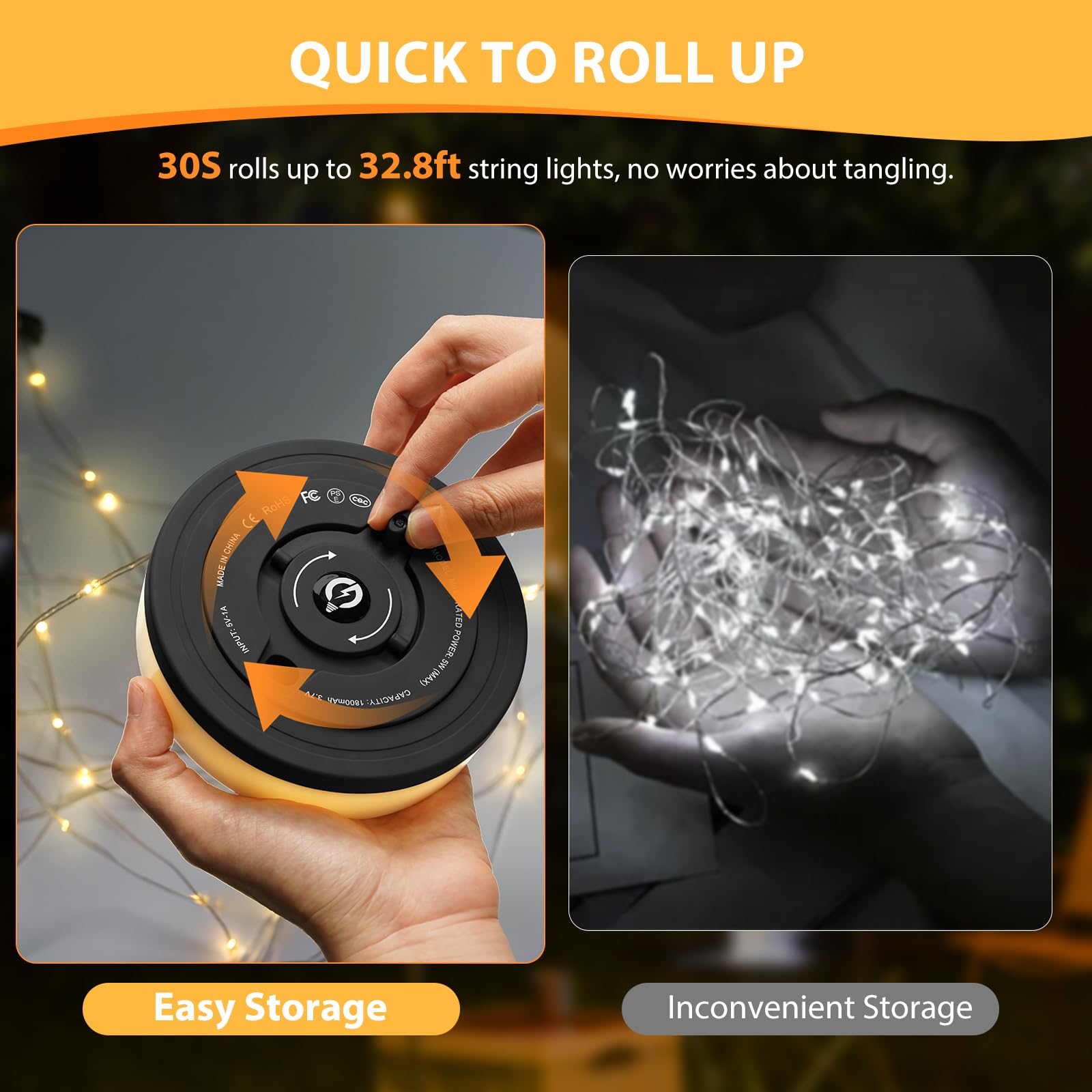 UGDLUCK Camping String Lights, 32.8FT Rechargeable, 9 Modes, Warm & RGB, 2PACK, Model CD013, Waterproof, Plastic