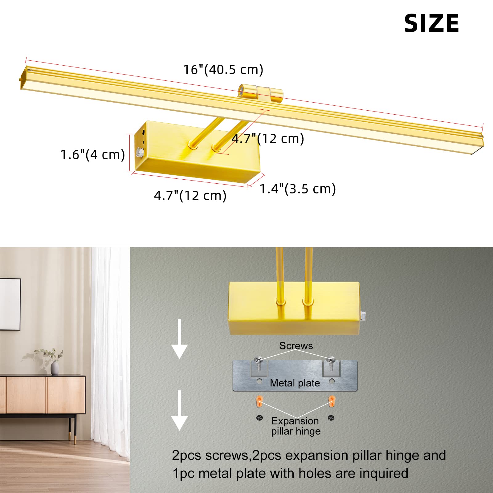 Funchday 16 Battery Operated Picture Light - Brass Metal Art Light With Remote, Timer & Dimmable - Model Fc70155P
