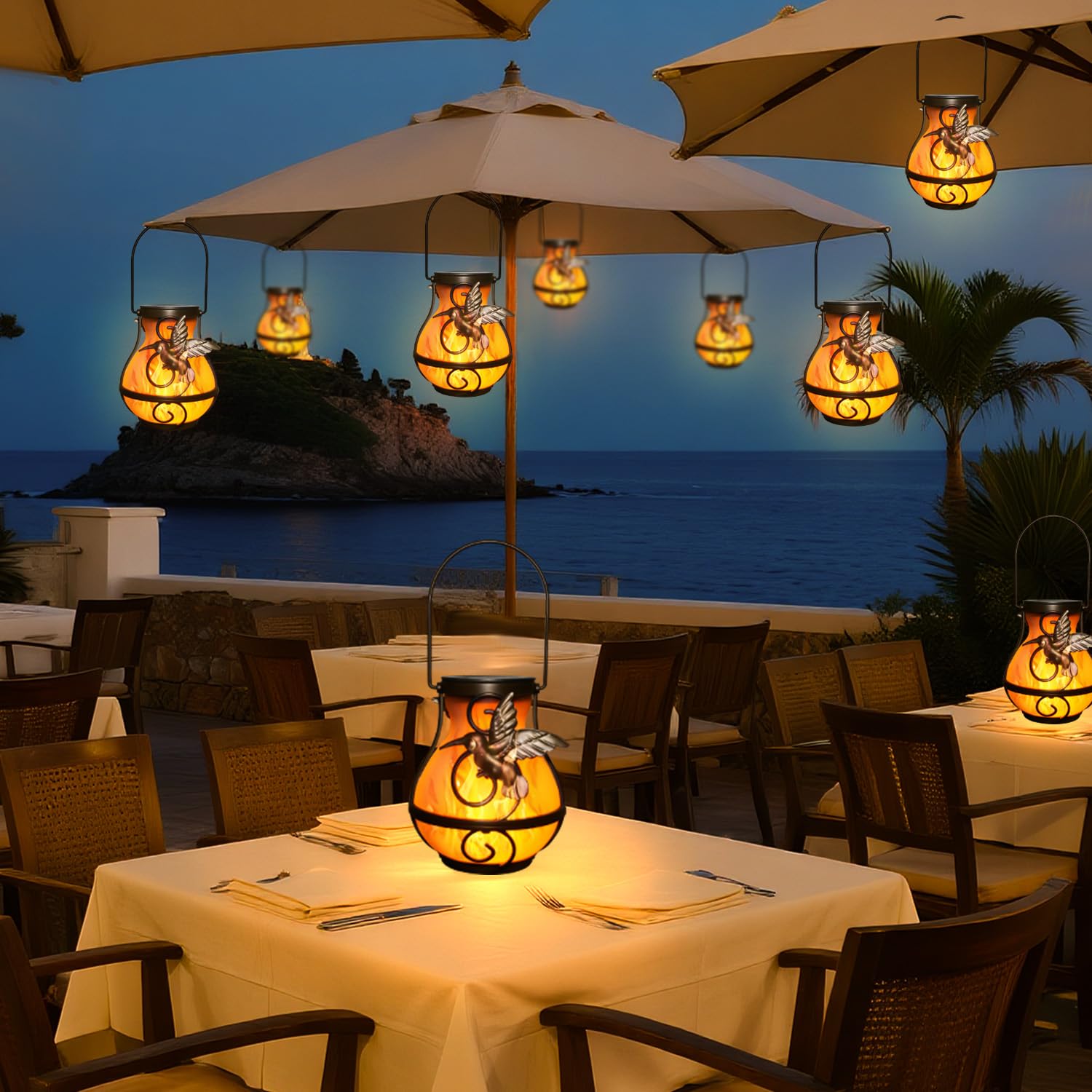 Babineto 2 Pack Solar Lanterns, Waterproof LED Lights with Flickering Flame for Outdoor, Brown, Model HYD-FLSM-01