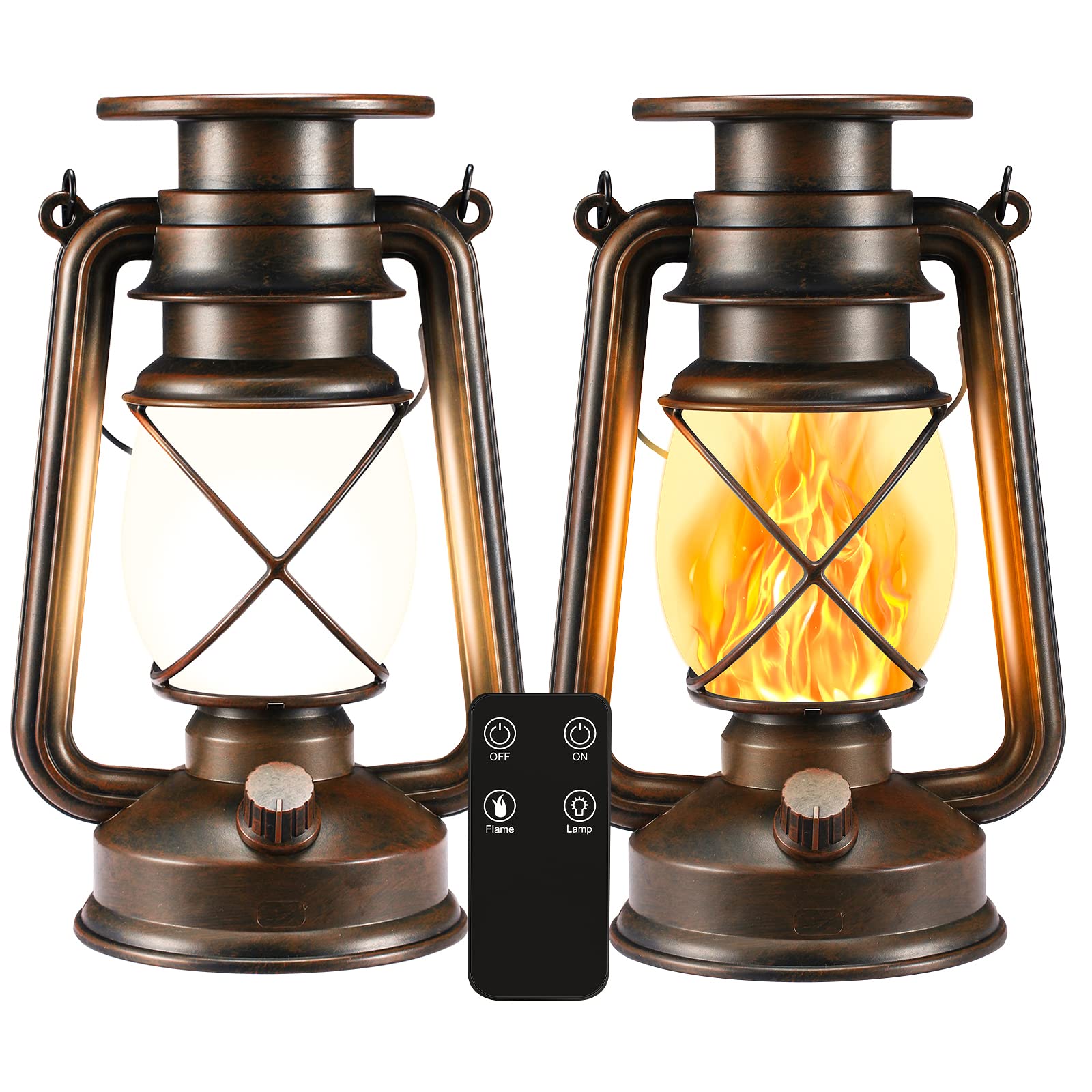Solar Lantern Outdoor, Hanging Solar Lights Flickering Flame LED Vintage Lantern, Waterproof Camping Lamps, Auto On/Off Landscap