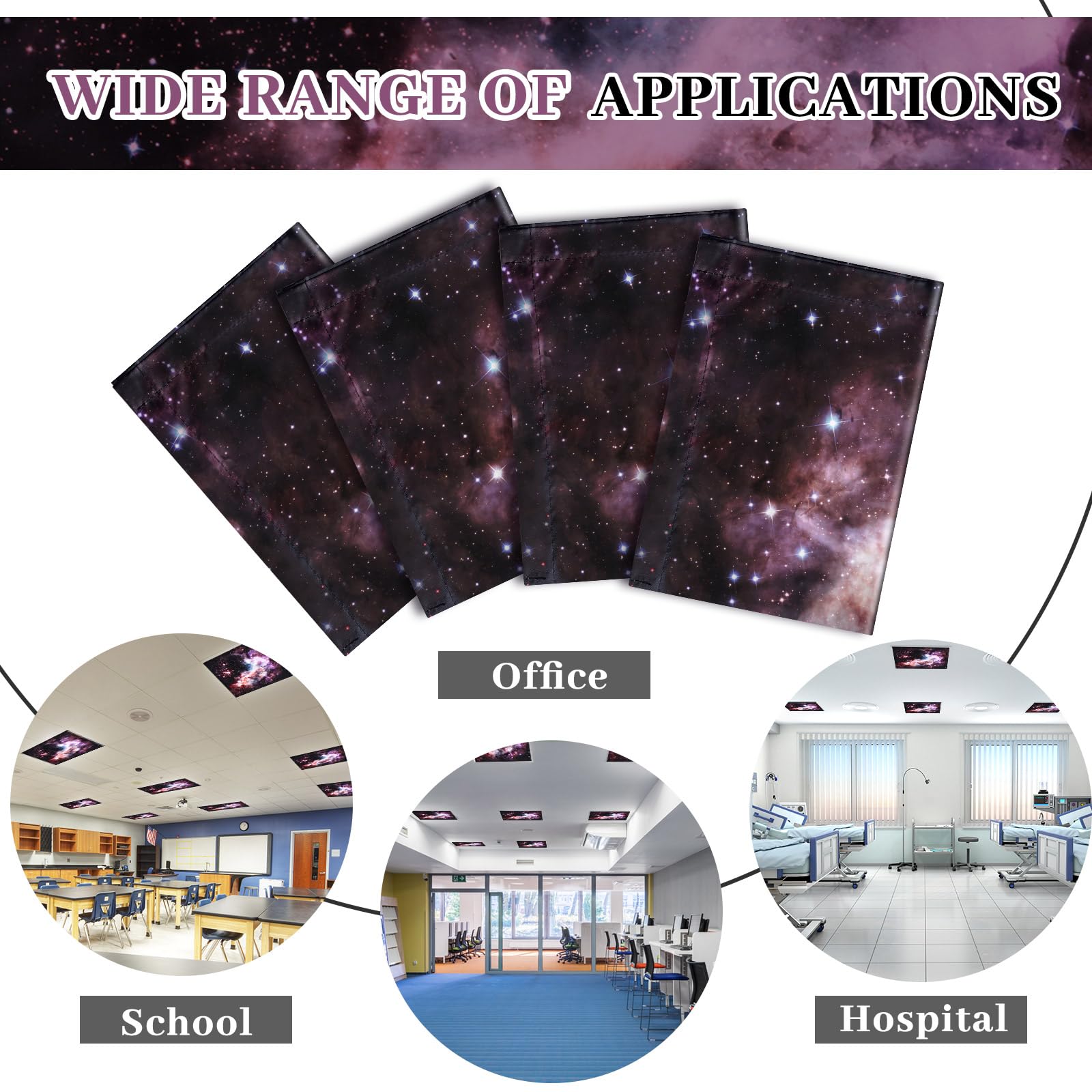 VIHOSE Fluorescent Light Covers - 4 Pcs, 2 x 2 Feet, Star Cluster, Magnetic Light Filters for Office/Classroom/Home