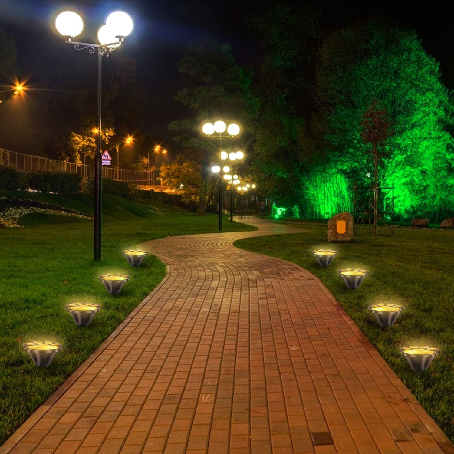 Aiddomm Solar Paw Print Lights - 16.8Ft Cat Dog String Lights, Set Of 8, Warm White Outdoor Decor