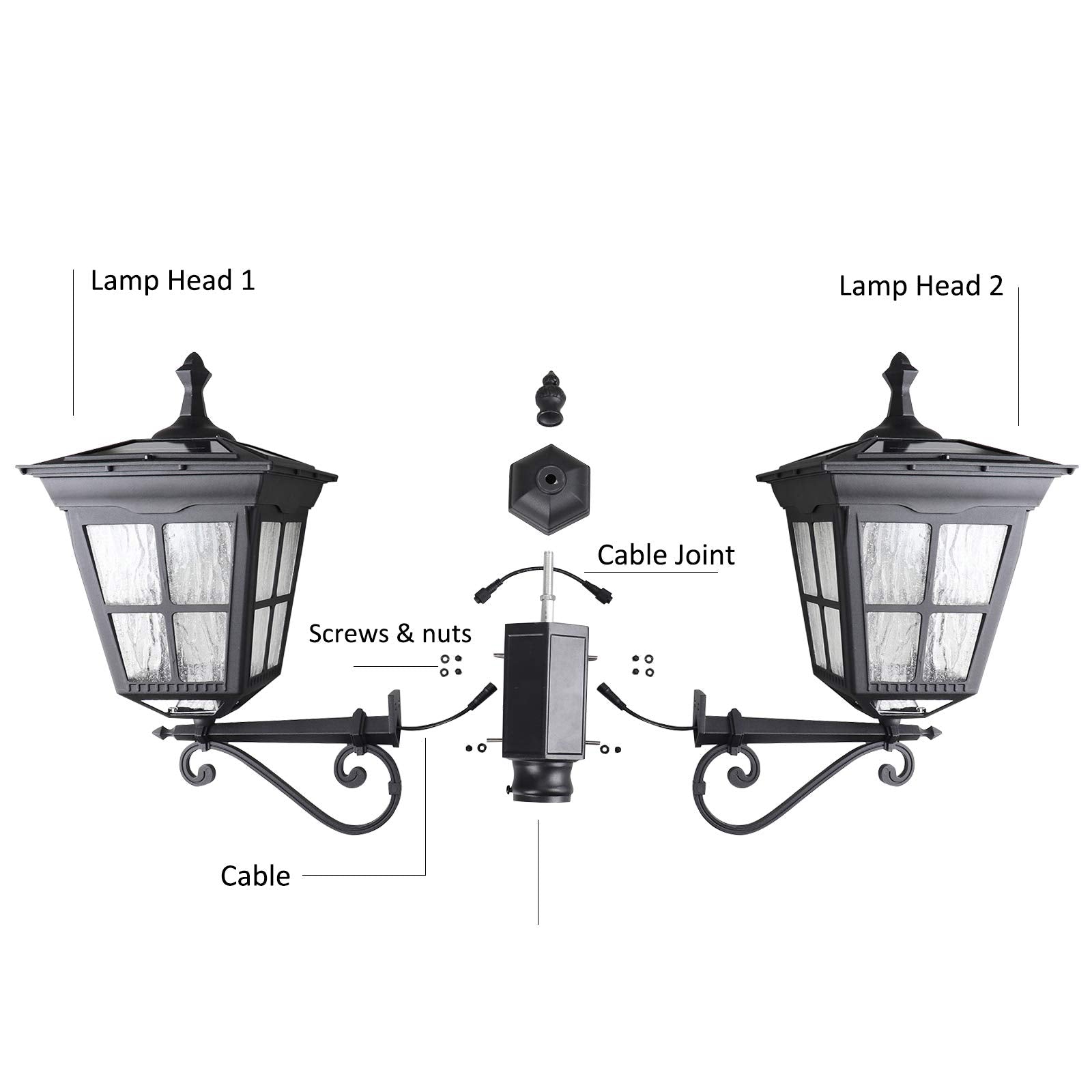 Kemeco Solar Lamp Post Light, ST4311AB1-2 Dusk to Dawn Outdoor Bright Street Post Light for Yard Garden Patio Walkway Driveway L