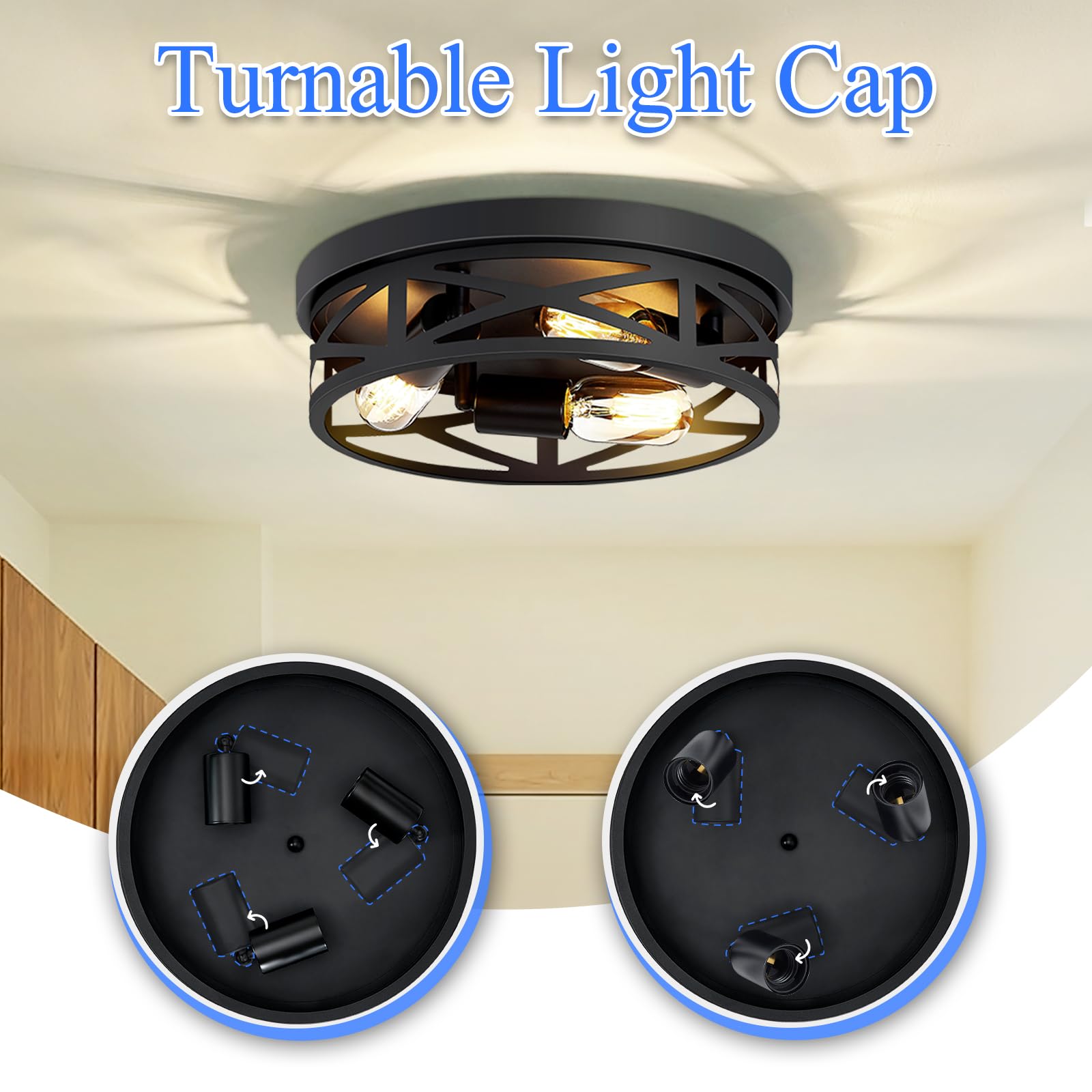 Skejao Flush Mount Ceiling Light Fixture,3-Light Ceiling Light Fixture For Hallway, Black Hallway Light Fixtures Ceiling,Light F