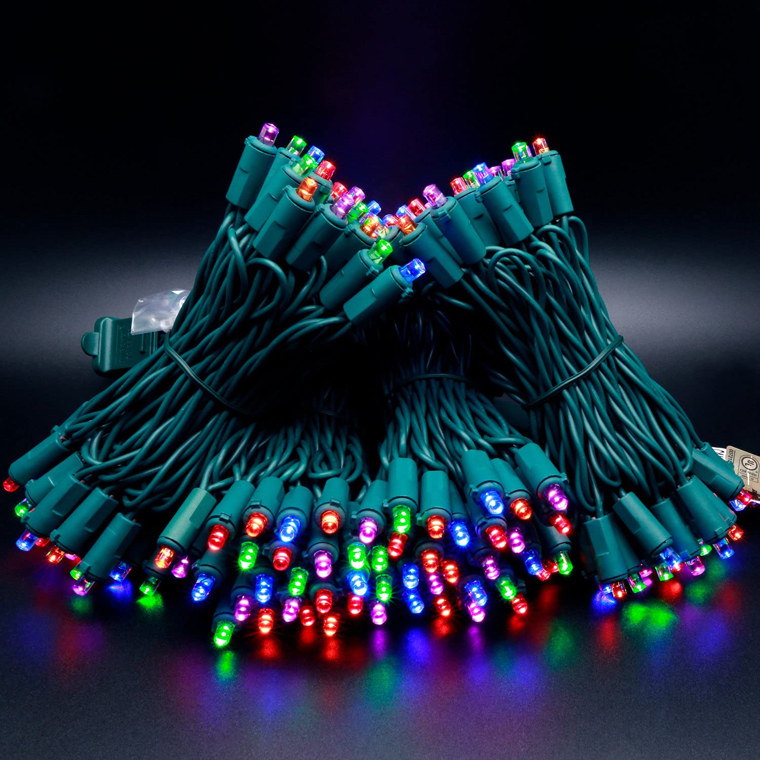 YULETIME 200 LED Christmas Lights, 66ft Green Wire, Multicolor, UL Certified, 5mm Bulbs, Model BMD-L-200E/4F