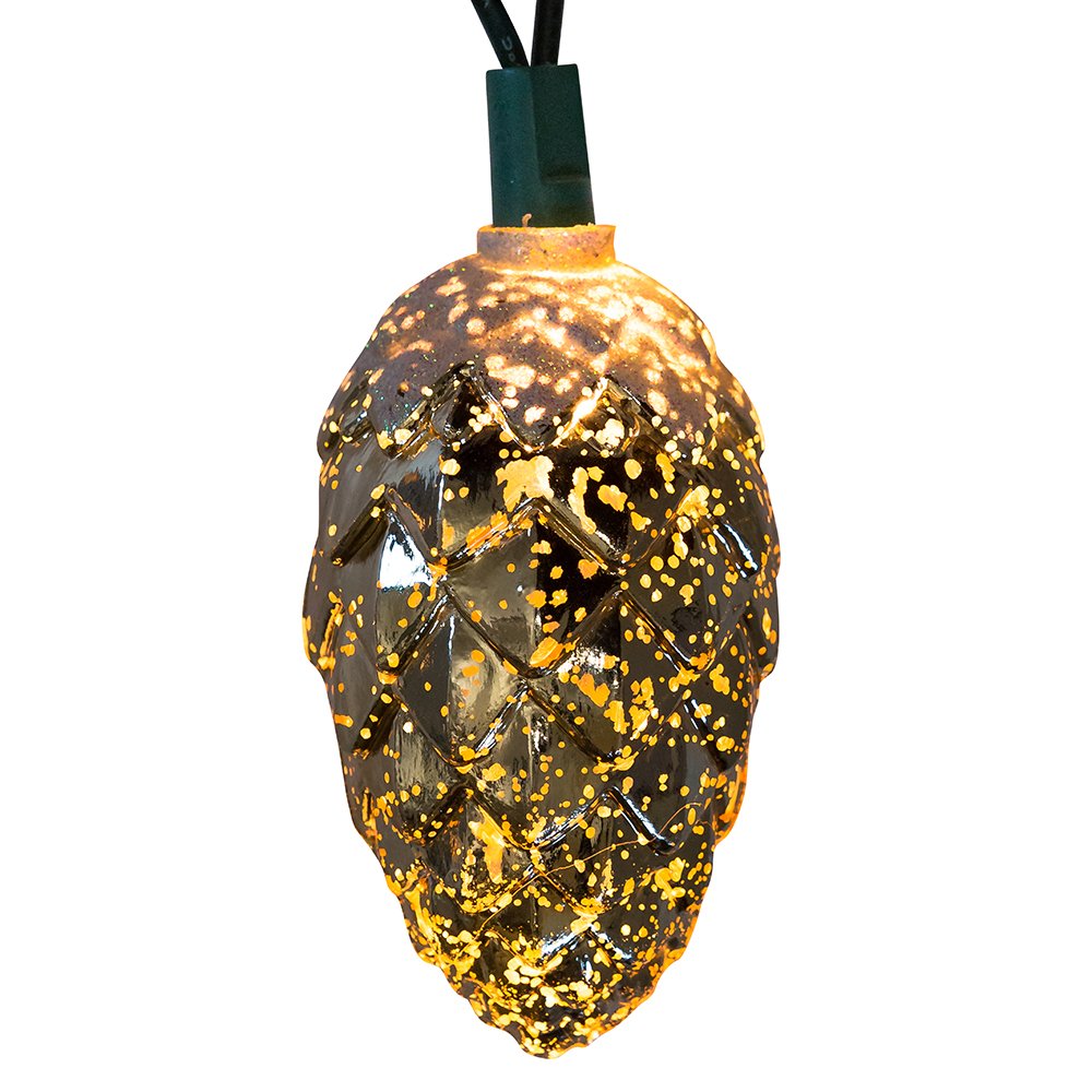 Kurt S. Adler Pinecone Light Set, 10 Lights, 11.5ft, Gold, Model UL4296, Lead Material