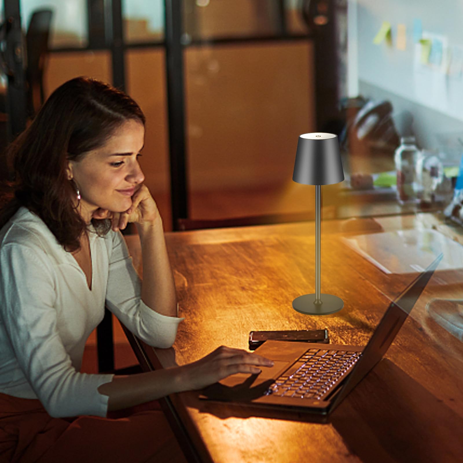 IMQSQIK Cordless Table Lamp, 5000mAh Rechargeable LED, 3 Color Modes, Black, Model CL-2pblack