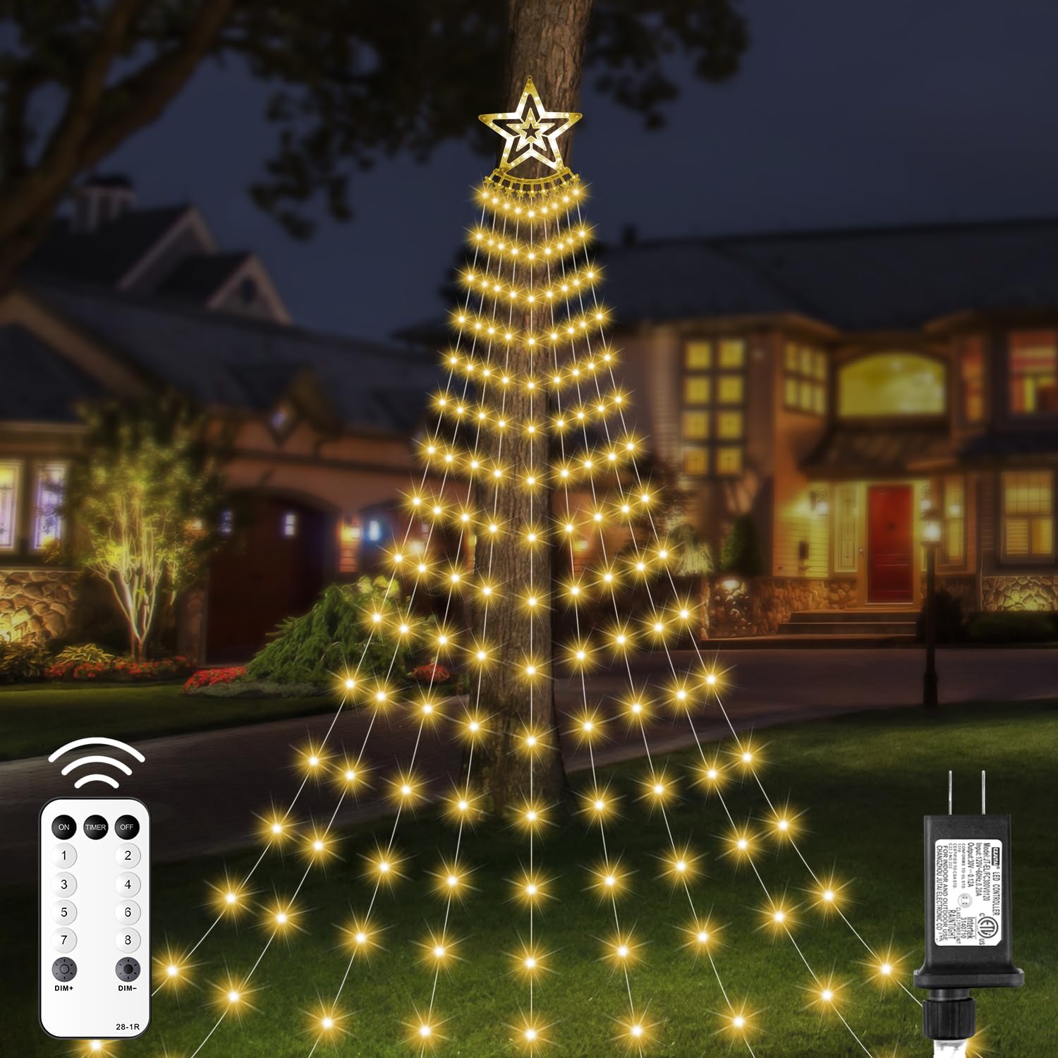 Amipepe 350 Led Warm White Christmas Star Lights, 11.48Ft Outdoor Fairy Lights With Timer & Remote