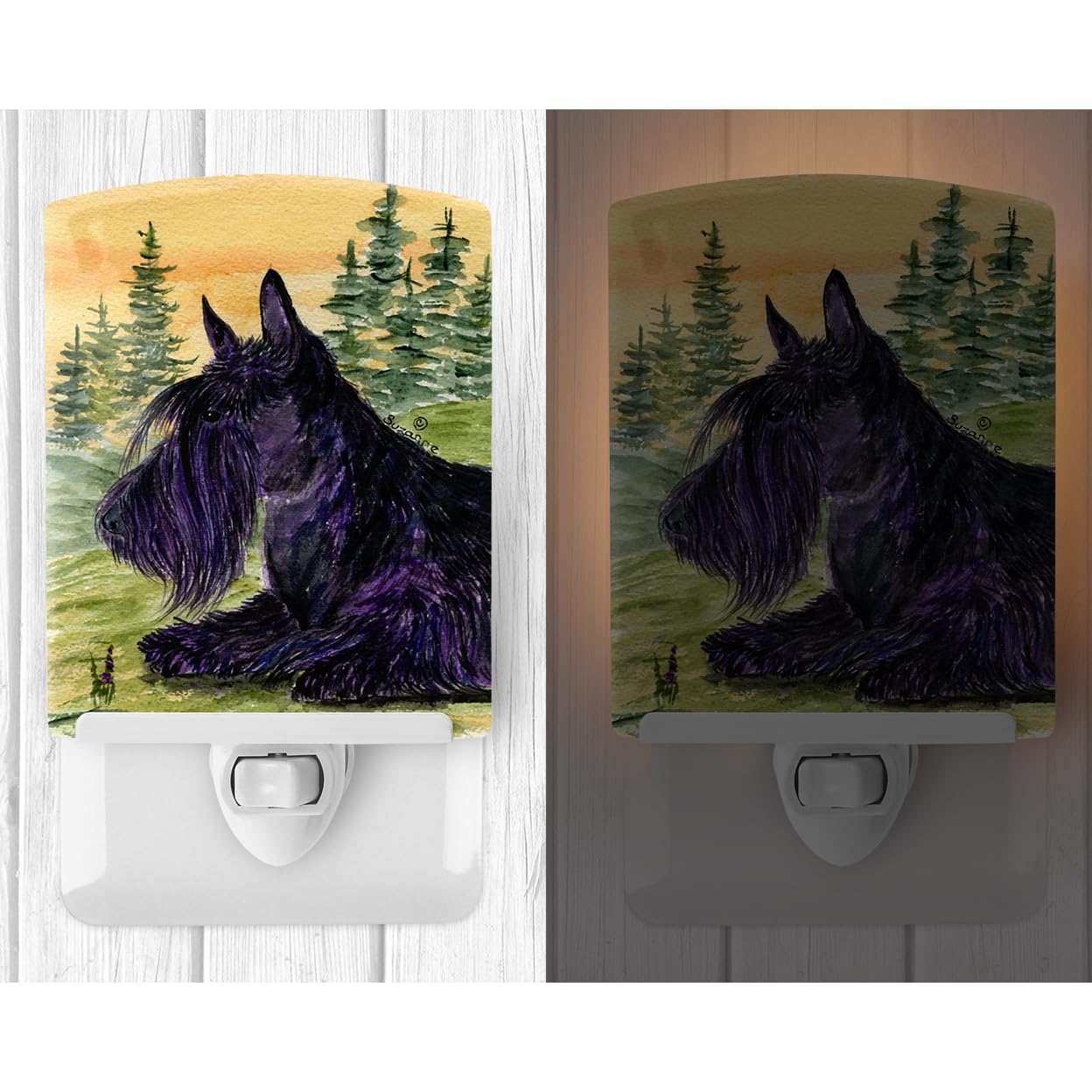 Caroline'S Treasures Ss8511Cnl Scottish Terrier Ceramic Night Light Compact, Ul-Certified, Ideal For Bedroom, Bathroom, Nursery, Hallway, Kitchen, 6X4X3, Multicolor