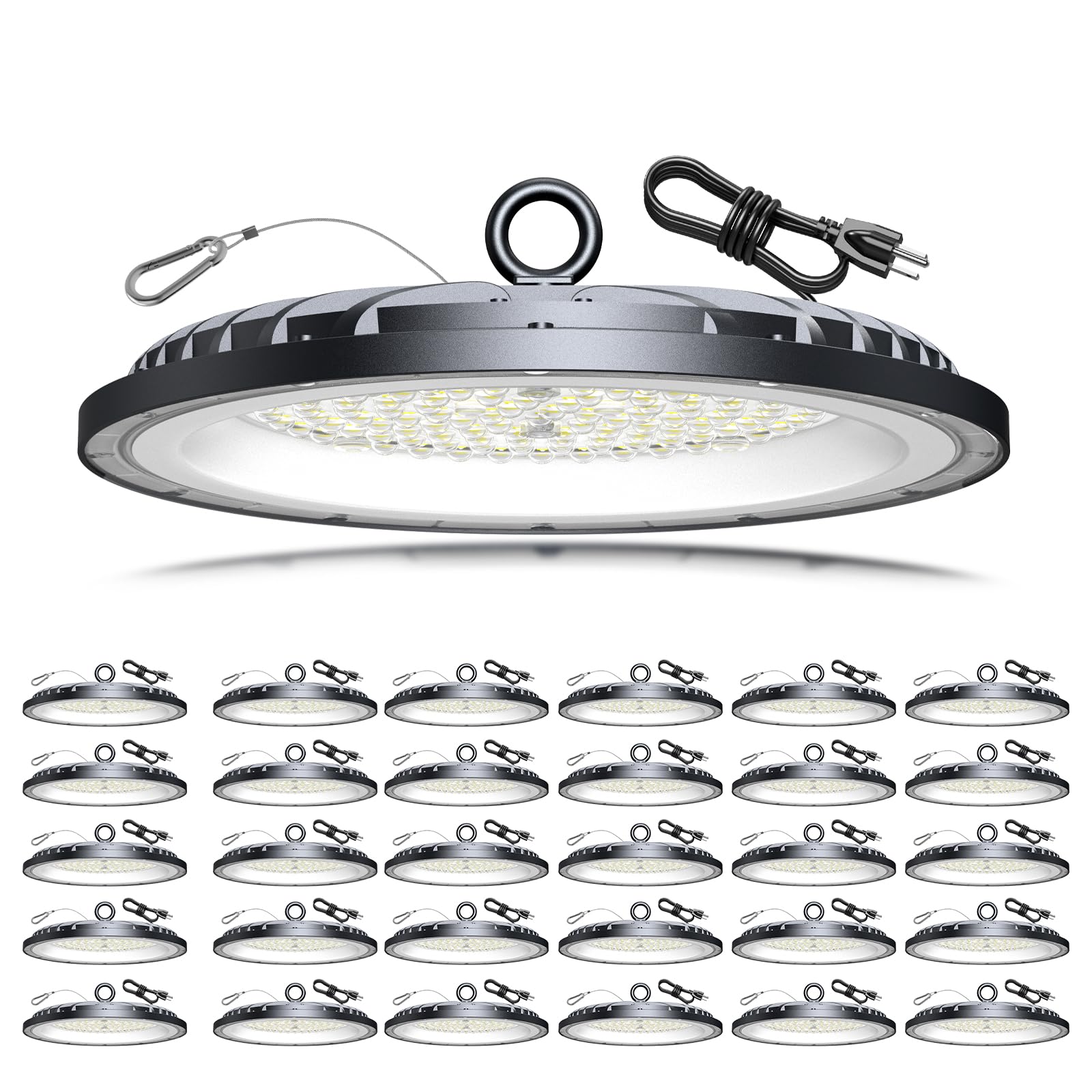 AIKVSXER 30 Pack 200W UFO LED High Bay Light, 30000LM 6000K Daylight LED Shop Lights, IP65 Waterproof Commercial Bay Lighting wi