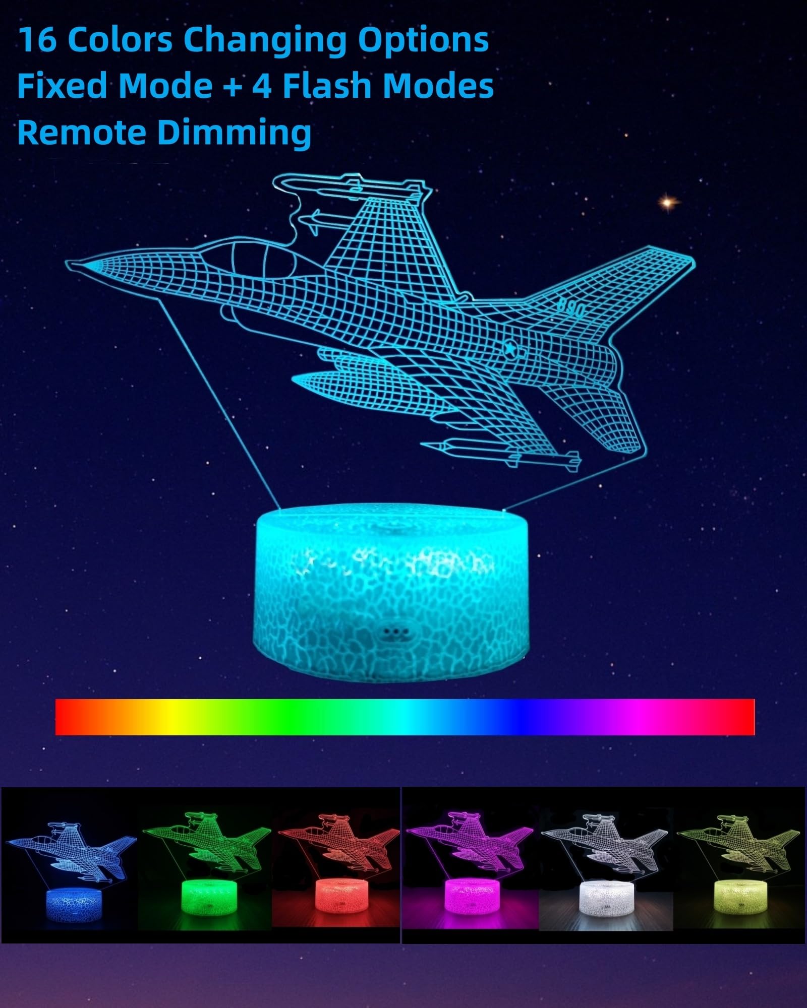 Kenmaca War  Aircraft Carrier Night Light, 3D Illusion Lamp, 16 Colors, Dimmable, Touch & Remote Control, Multicolor