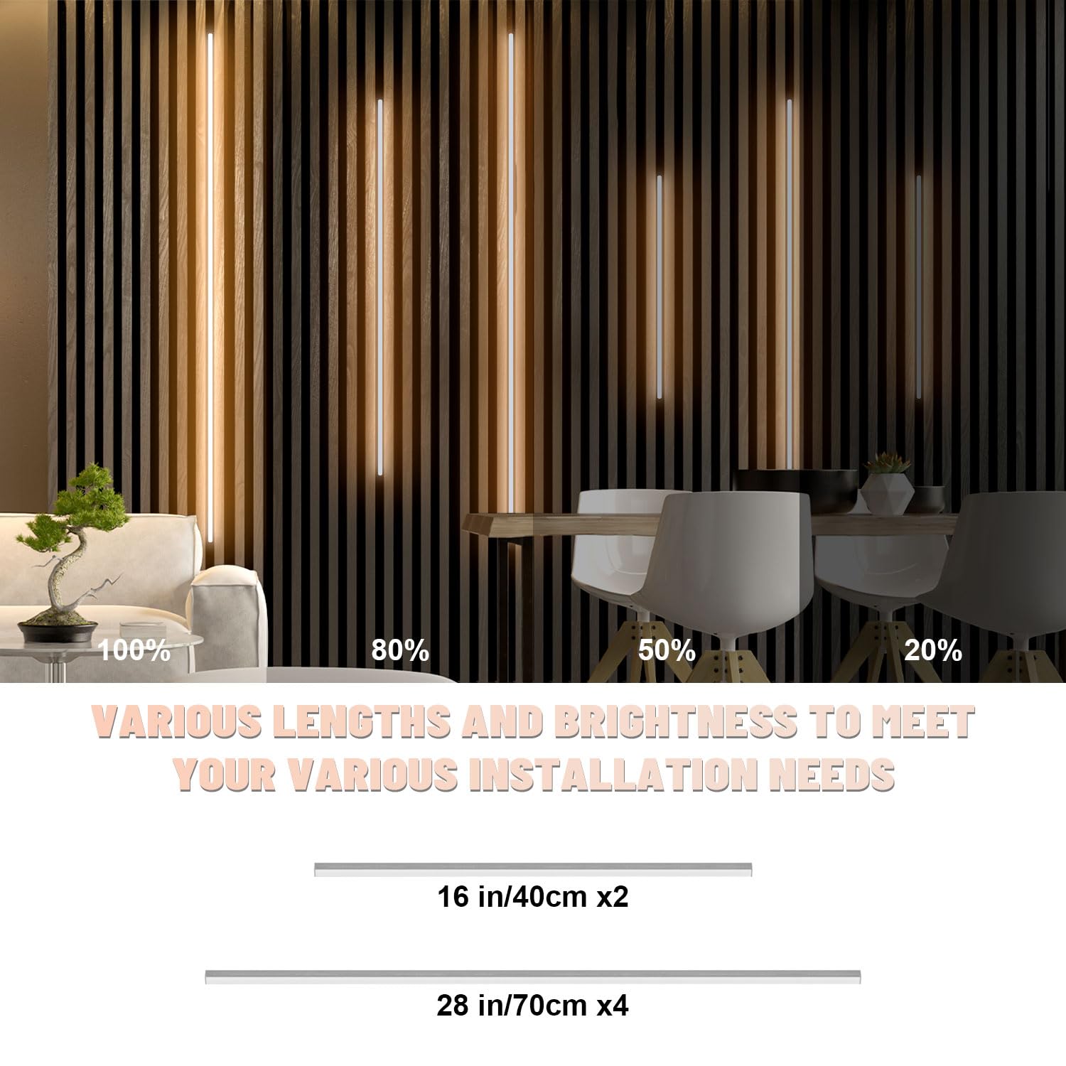 Lichaser LED Recessed Lighting - 6 Pcs Dimmable Warm White Strip Lights for Acoustic Panels, 4*28 in + 2*16 in, Aluminum, Model Spider T