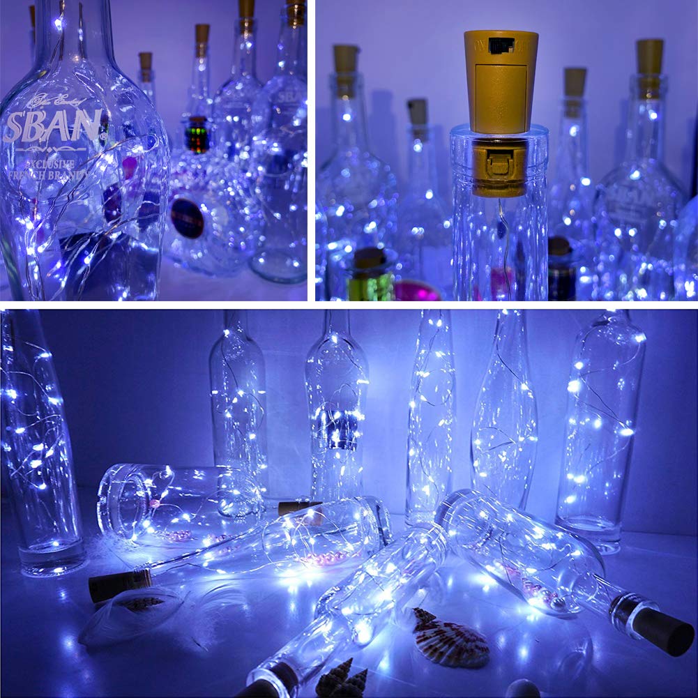 MUMUXI Wine Bottle Lights, 10 Pack, 3.3ft, 20 LED, Cool White, Copper Cork Switch, Universal Size for Indoor/Outdoor Use