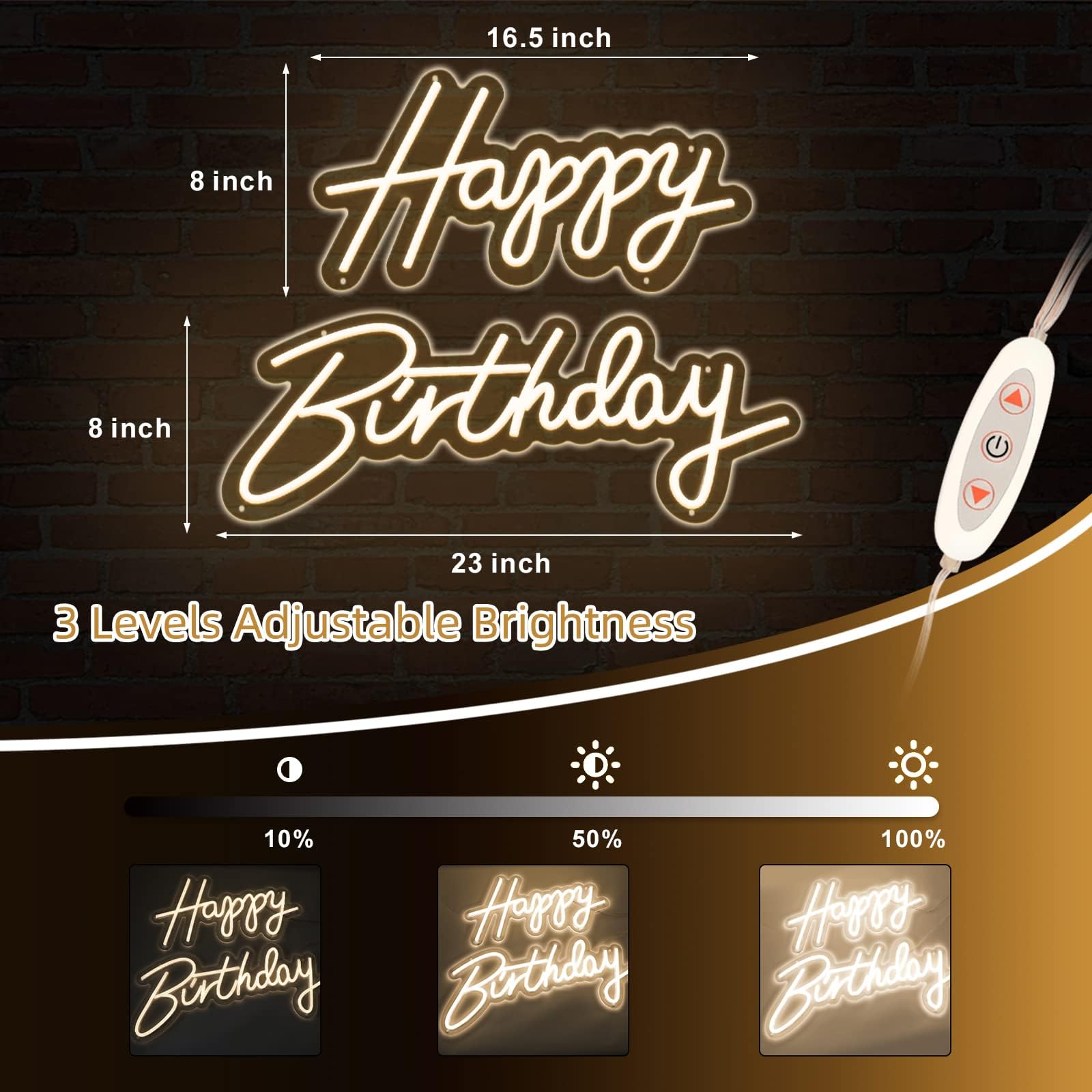 ATOLS Neon Birthday Sign Set, 2PCS with Dimmer, Acrylic, White, 16.5x8in & 23x8in for Wall Decor