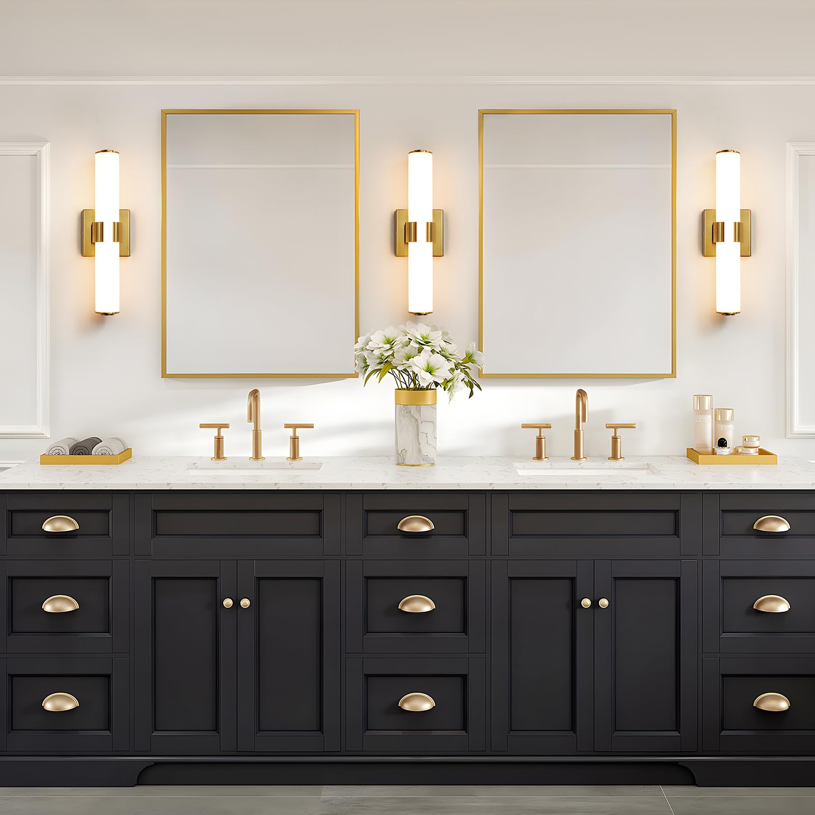 AIJIASI 16 Inch Gold LED Bathroom Vanity Light, Dimmable Sconce with Acrylic Shade, Model 8078WL-16GD-US