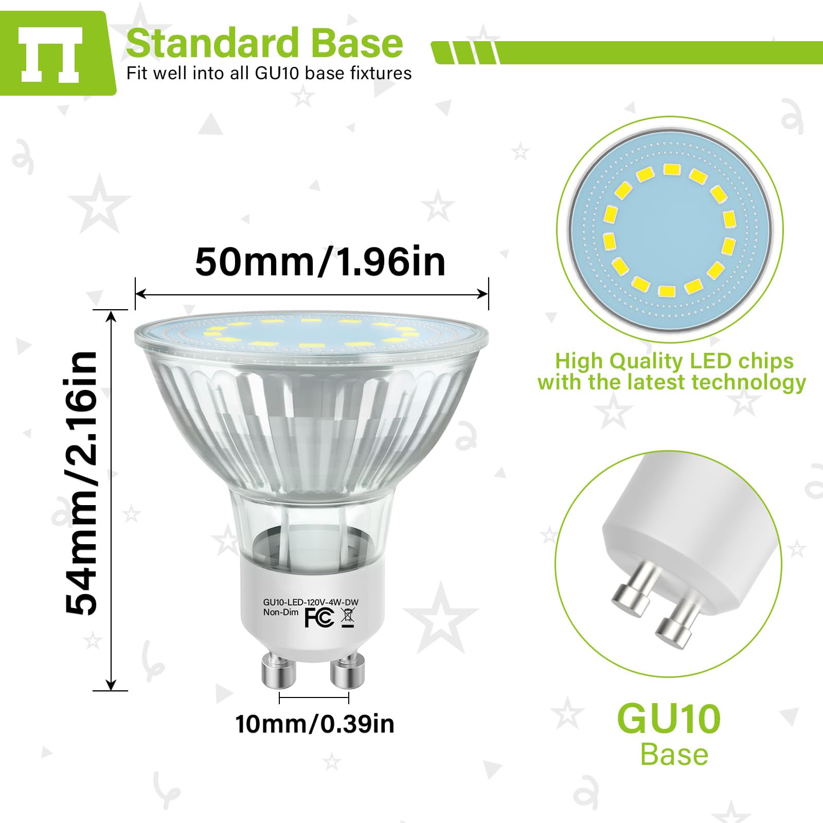 Gu10 Led Light Bulbs  50 Watt Halogen Equivalent  5000K Daylight White Gu10 Bulb Replacement For Track&Recessed Lighting  4W 450 Lumens Led Bulbs For Kitchen  Range Hood  Living Room  12-Packs