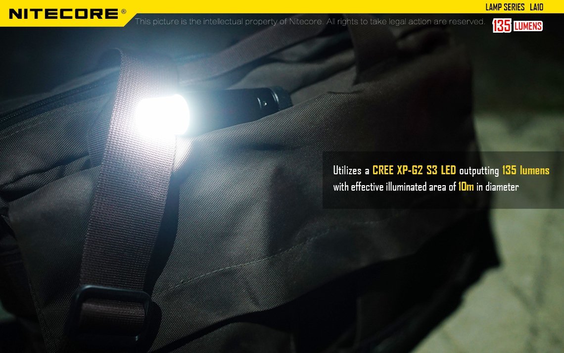 Nitecore LA10 Mini LED Camping Lantern - 135 Lumens, Lightweight, Includes AA Battery, Black