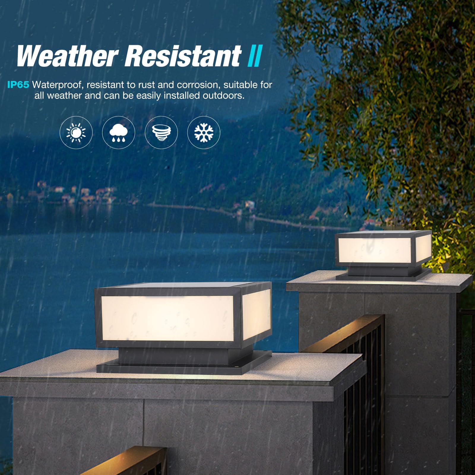 Dahgeo Solar Outdoor Column Lights With Remote Control, Ip65 Waterproof - Black, 30Cm