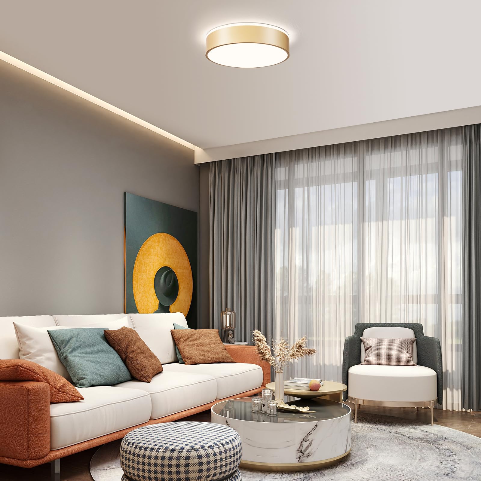Vikaey Gold Led Ceiling Light Modern Flush Mount Light Fixture Round Metal Ceiling Lamp For Living Room Entryway Bedroom Kitchen