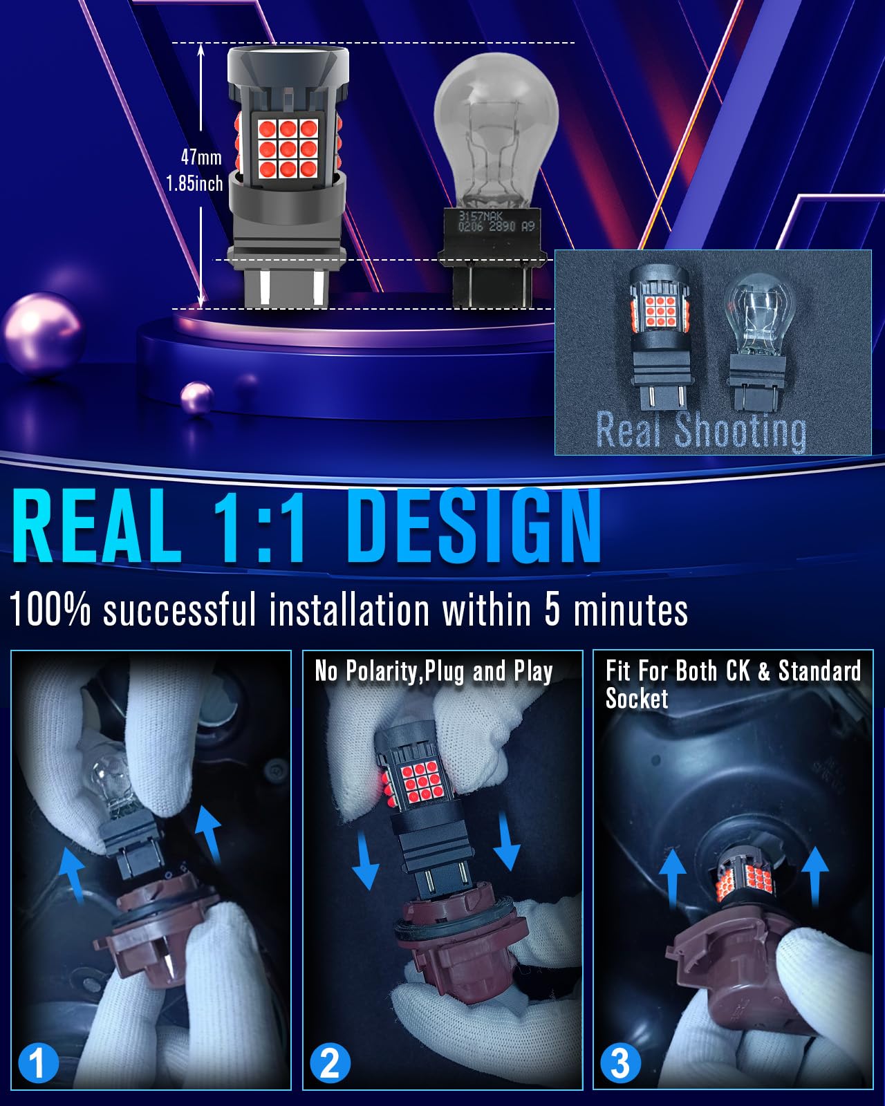 evntyps 3157 LED Bulb, Red, Built-in Resistor, CANBUS Error Free, Replacement for Tail Stop Lights, 2pcs