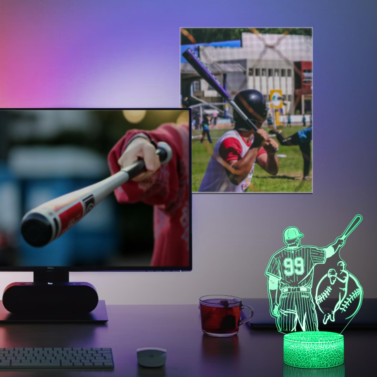 DAHEYMA Baseball Gifts for Boys, 16 Colors Baseball Night Light - Remote Control, Timer Tpye-C Dimmable Lamp, LED 3D Light Illus