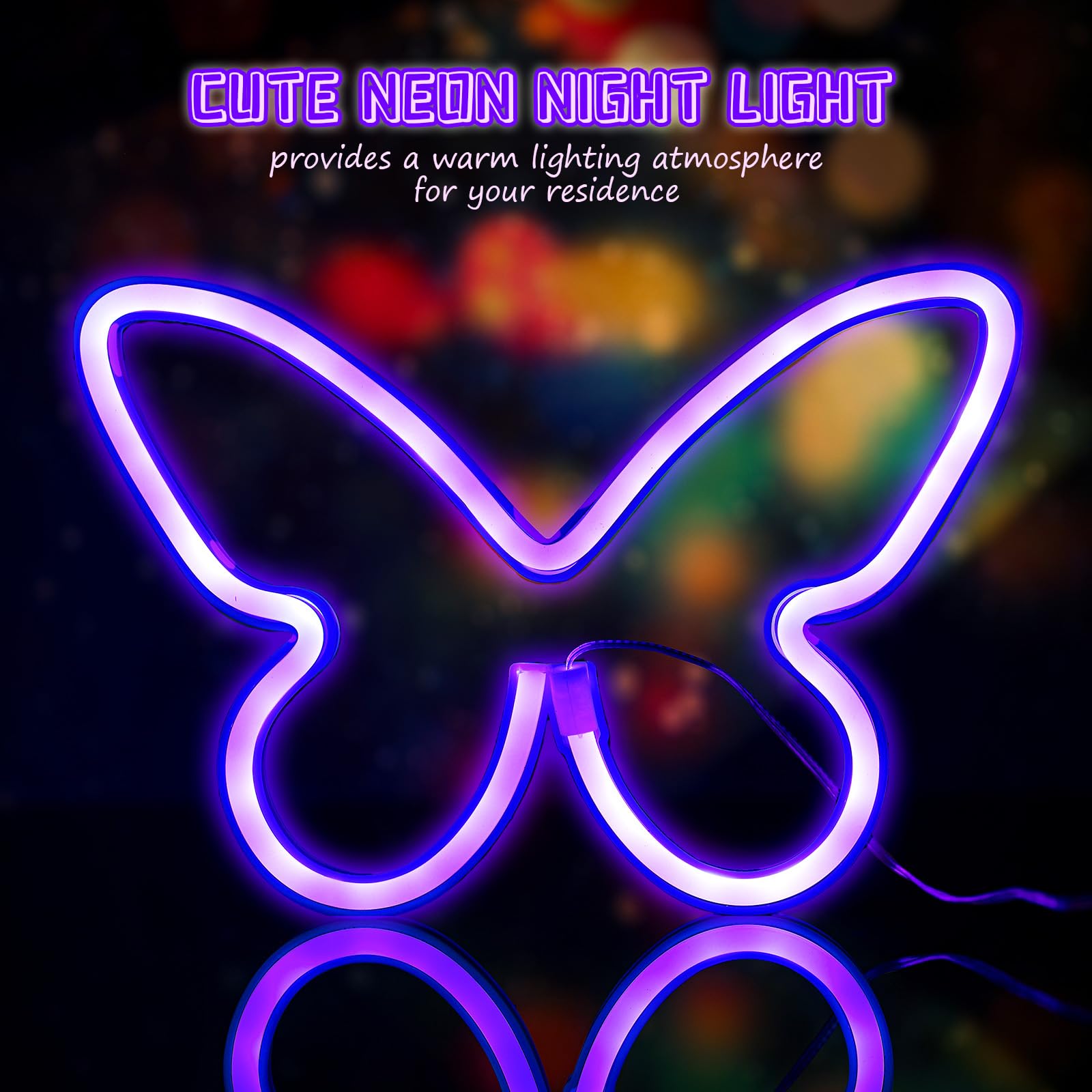 Riakrum LED Butterfly Neon Sign Light, USB & Battery Operated Wall Decor, Purple, Model SW-Riakrum-2641, 2 Pcs for Home & Party