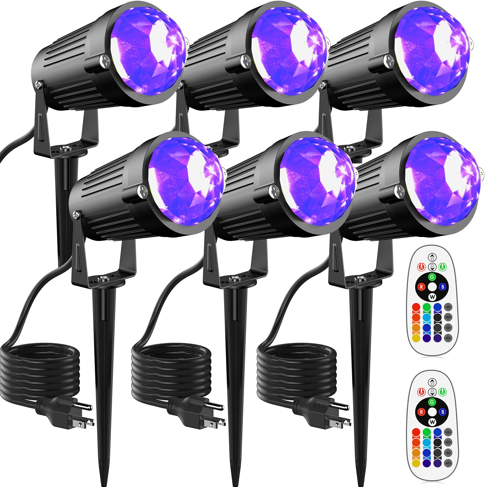 Jiaqiyan 12W Color Changing Outdoor Spotlight With Remote Control, 6-Pack, Black, Waterproof Rgb Garden Lights