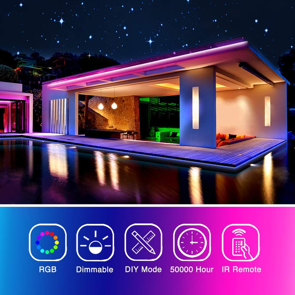 phopollo LED Strip Lights, 16.4ft Color Changing 5050 RGB with Remote, Multicolor, Model LS-P501-RGB-US