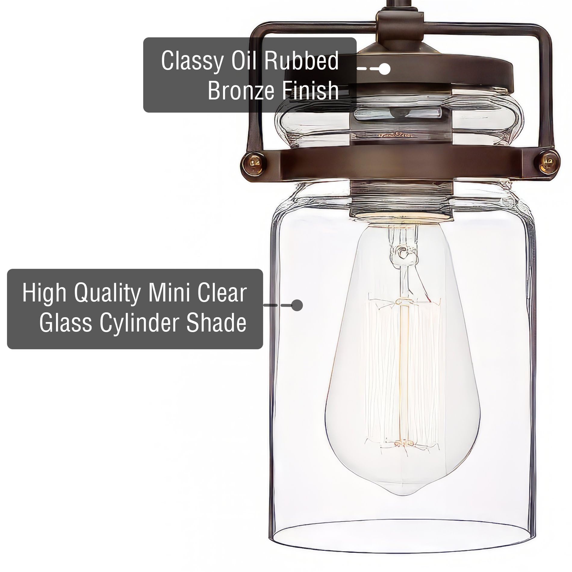Kira Home Wyer Pendant Light, 8in Modern Industrial, Oil Rubbed Bronze, Dimmable, Mini Clear Glass Shade, Model RV-CP1124279-OB