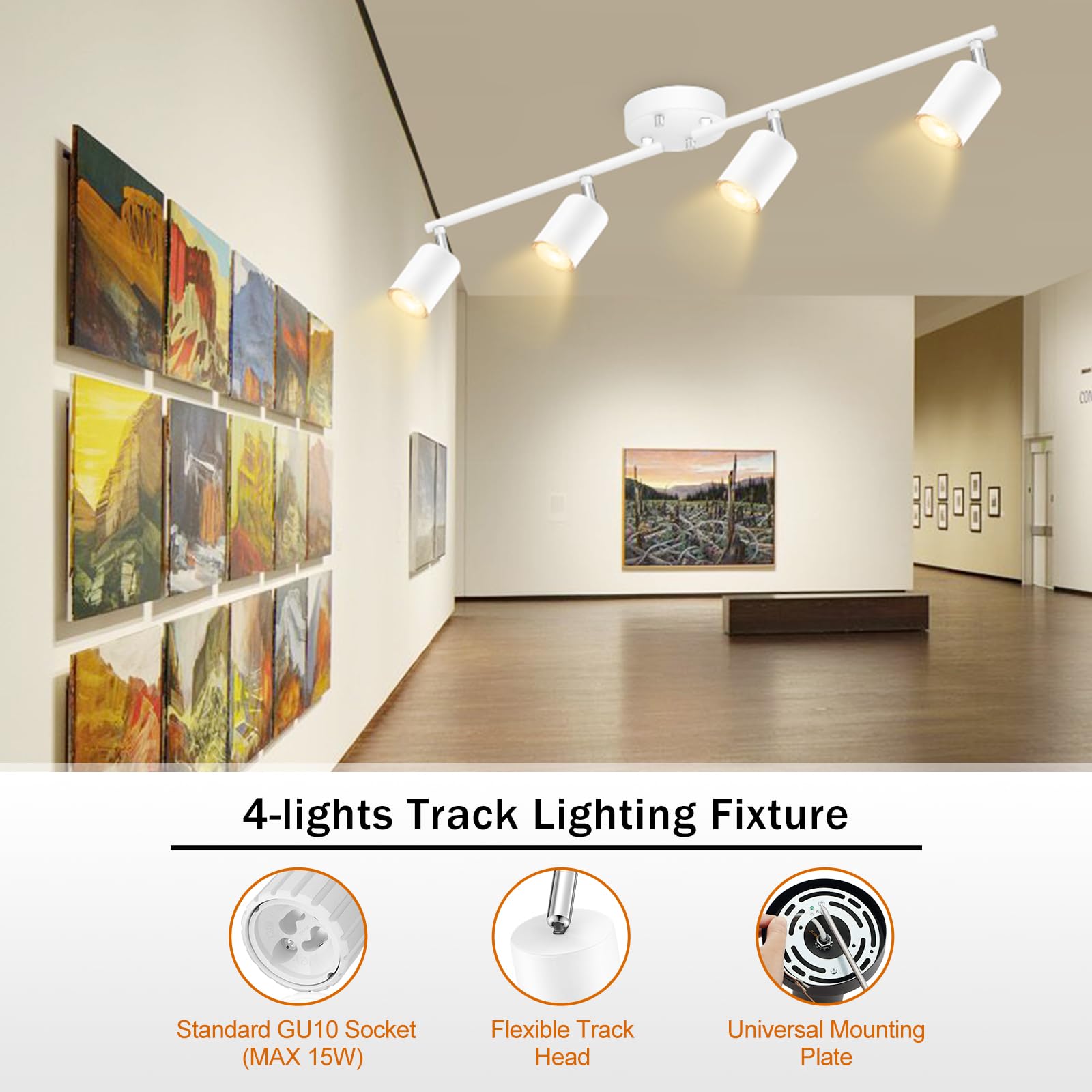 White Track Lighting Ceiling Fixture, Kitchen Light Fixtures, 30'' 4-Light Rotatable Led Track Lights, Semi Flush Wall Sconces L