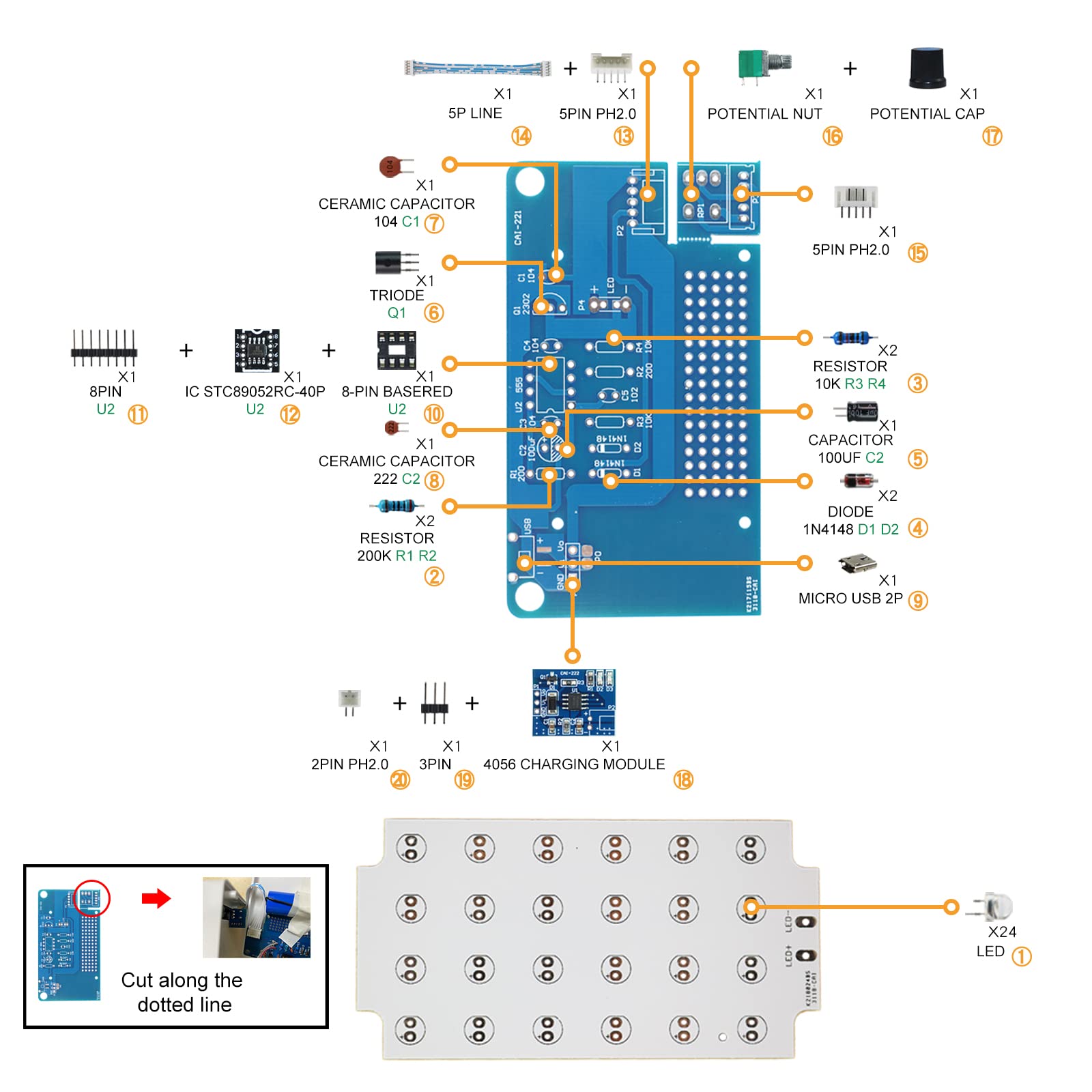 Yidab Soldering Practice Kit 5-In-1 Diy Classic Desk Lamp, Square Metal Detector, Small Tesla, Heart Shaped Flow Lamp Soldering