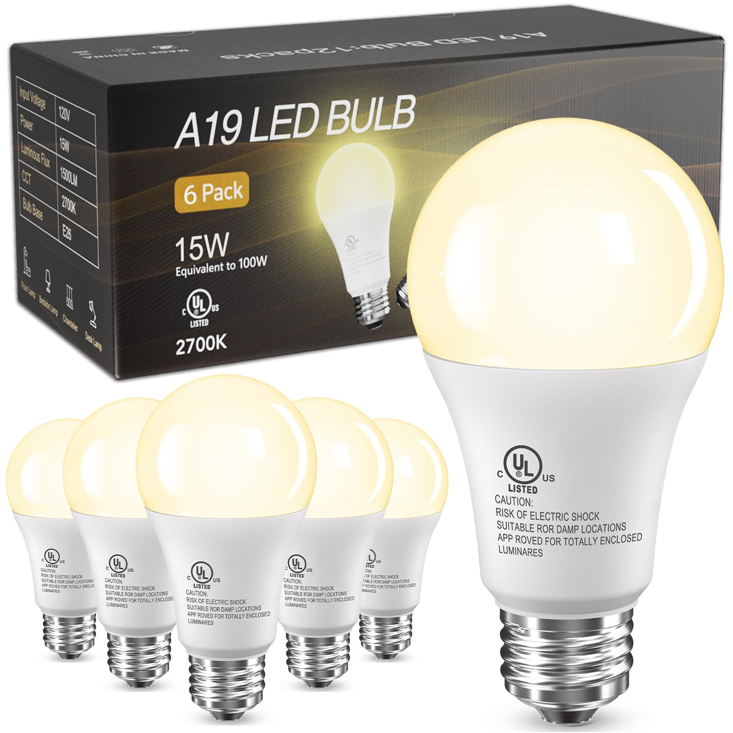 Tjoy Led Light Bulbs, 100W Equivalent A19, 15 Watt Soft White 2700K Lightbulbs, Bright Energy Efficient Led Bulb, E26 Standard B