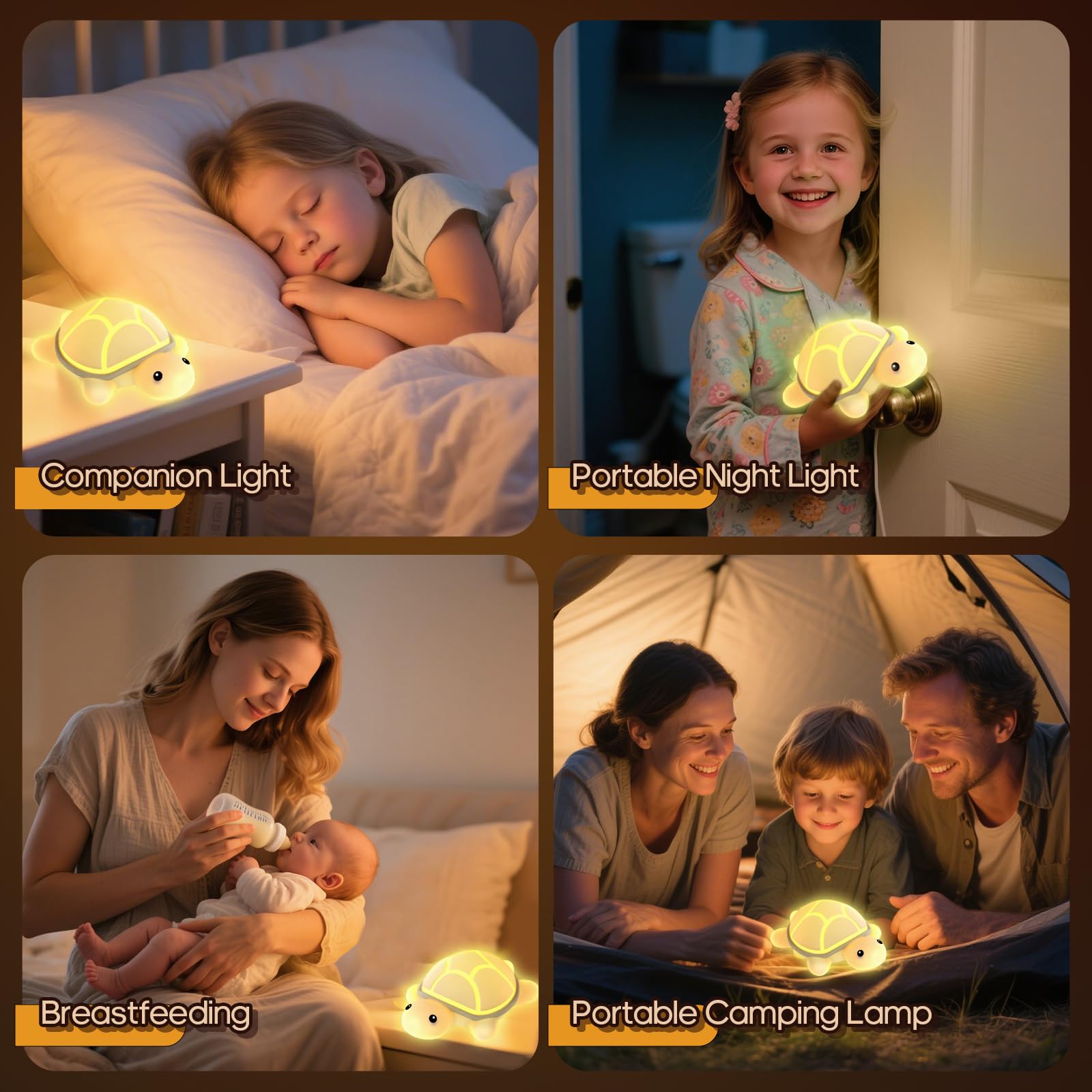 Gusweet Turtle Night Light - 7 Color Touch Control LED Lamp, Rechargeable Silicone, Ideal for Kids' Nursery and Bedside, Perfect Gift