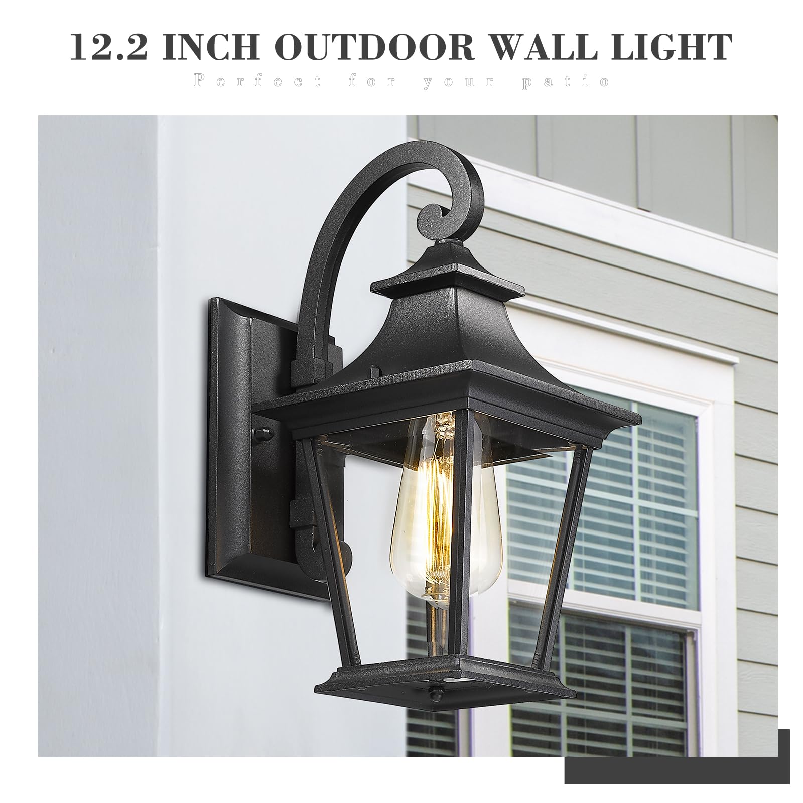 Emliviar Outdoor Wall Lights 2 Pack - Black Aluminum Porch Lights With Clear Glass