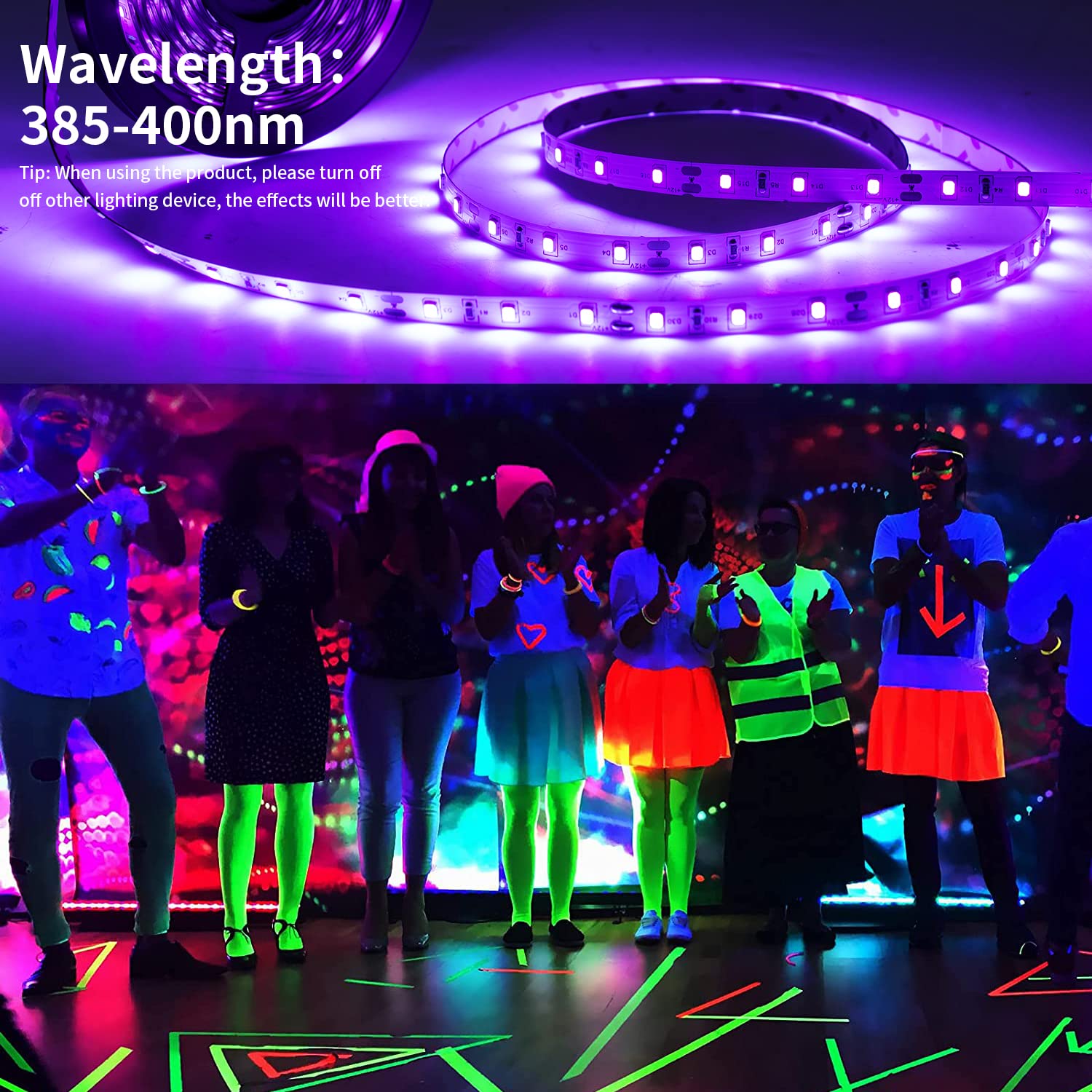 YQNLIFA Black Light Strip, Flexible LED Blacklight Kit, 20Ft/6M, Non-Waterproof, Ideal for Indoor Decoration and Events