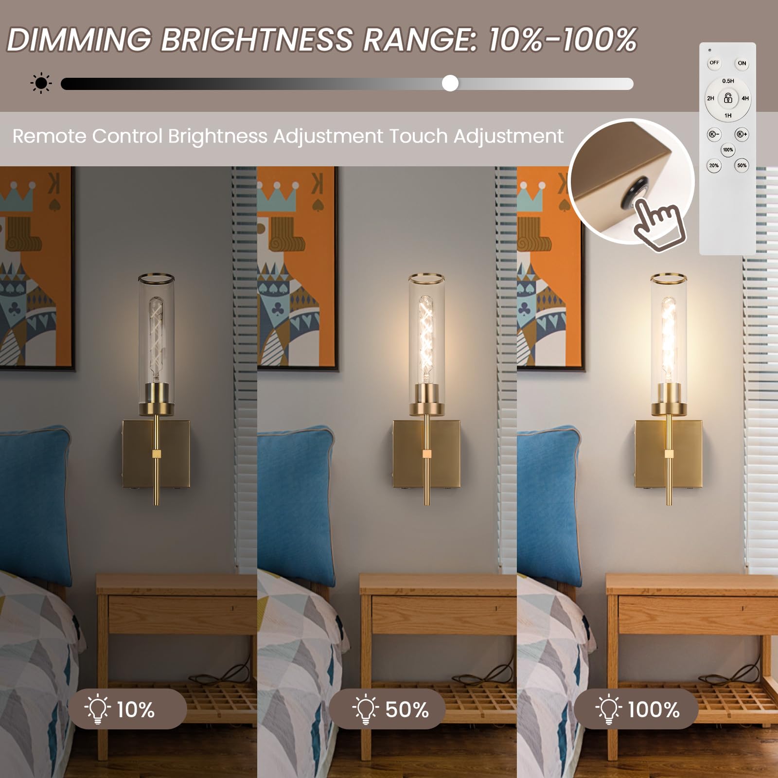 Loiogohot Wall Sconces,Gold Battery Operated Wall Sconce 10400Mah Fast Chargin Endurance 150 Hours Infinitely Dimmable With Remo