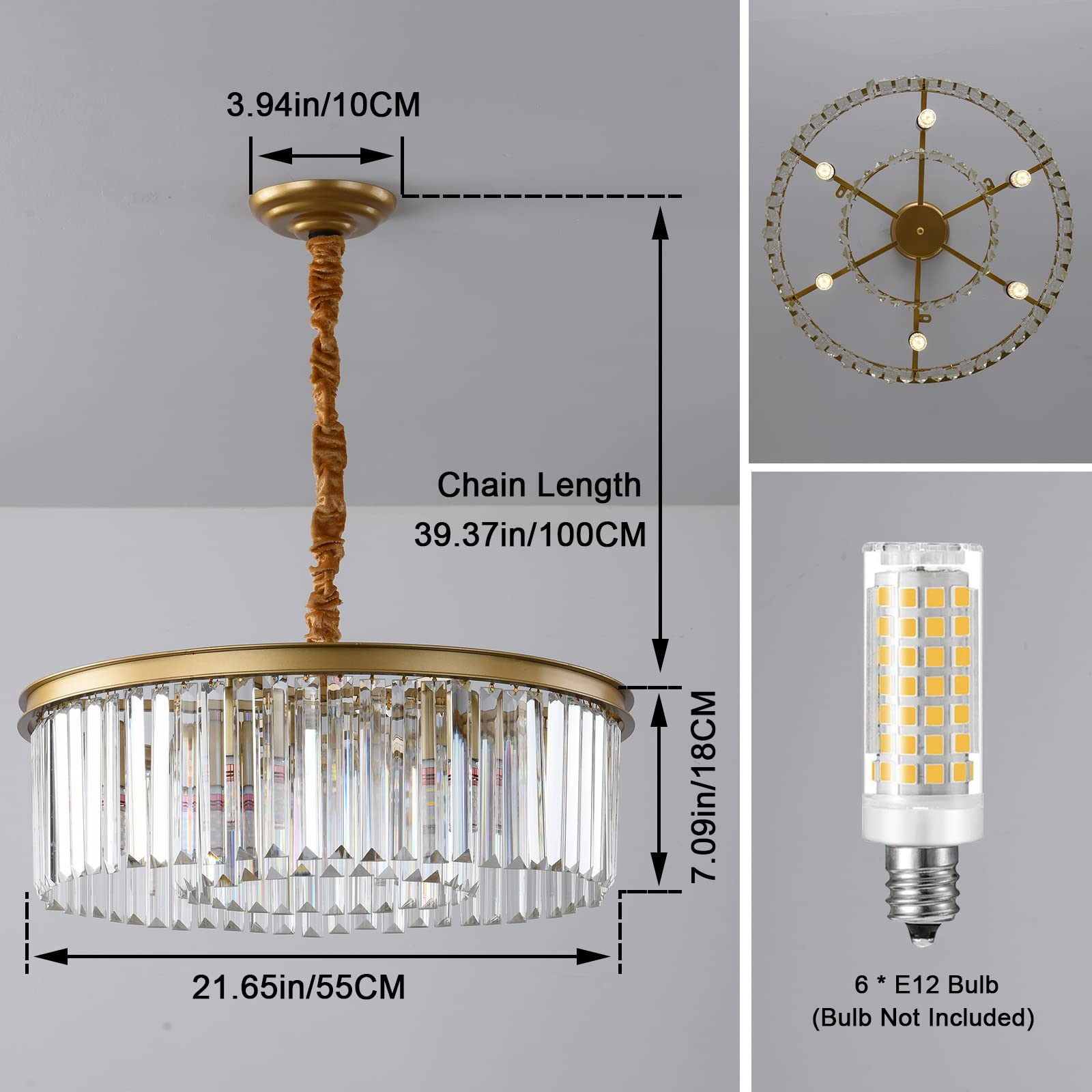Laiuetai Gold Modern Crystal Chandelier  2-Tier Round Flush Mount Ceiling Light Fixtures Height Adjustable Pendant Lighting For Dining Room Living Room Bedroom Kitchen Hotel Foyer