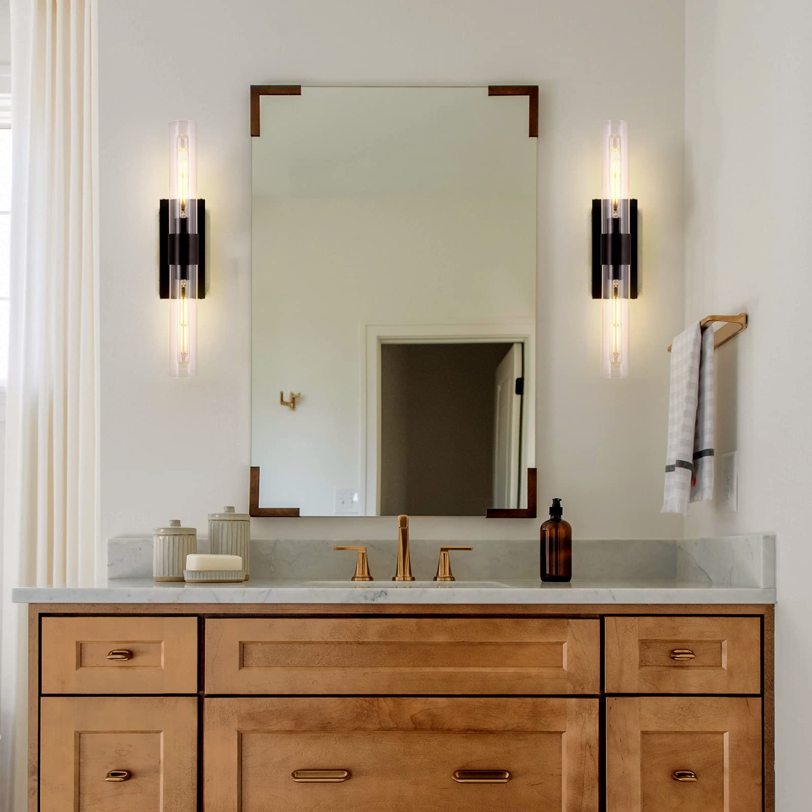 Zhtiechui Modern Wall Sconces, 22.8In Black, 2-Light Indoor Wall Mounted Sconces, Bathroom Vanity Light For Living Room, Bedroom