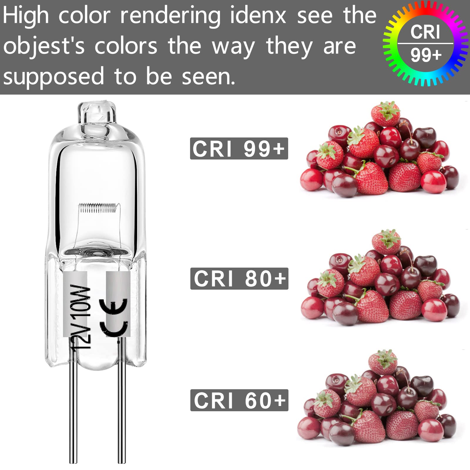 YBEK G4 Halogen Bulbs 10W 12V T3 JC Type Dimmable Replacement - 10 Pack Glass for Landscape & Cabinet Lighting