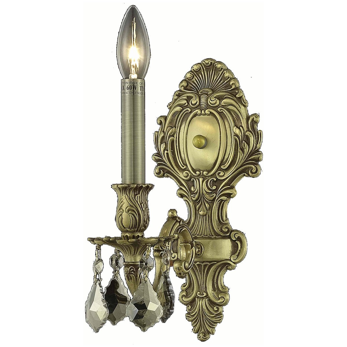 Elegant Lighting 9601W5FG-GT/RC 1-Light Wall Sconce, French Gold Finish, Smoky Golden Teak Crystals, 5-Inch