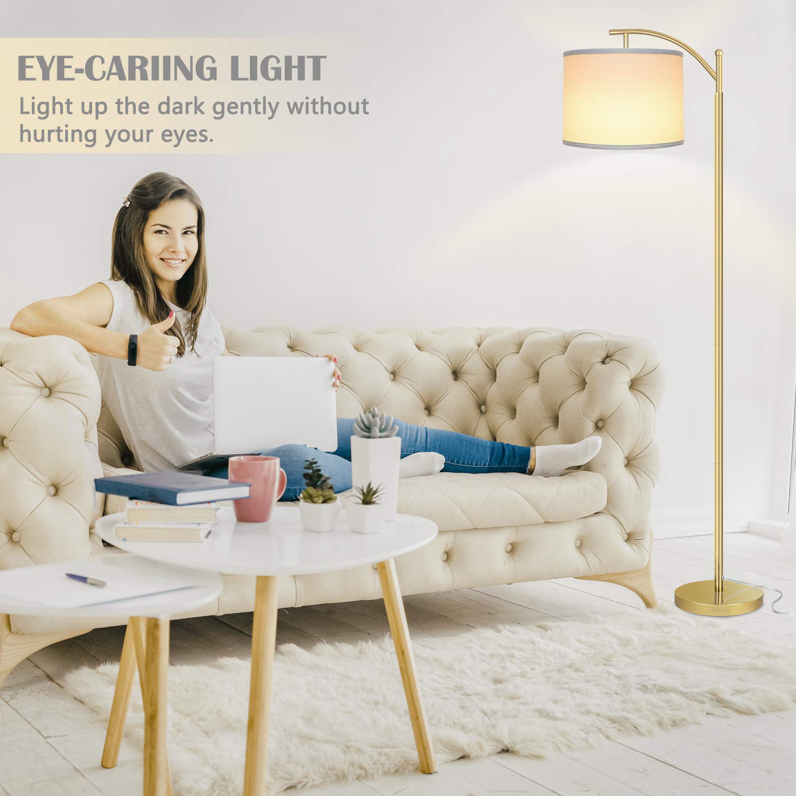 Rottogoon Gold Floor Lamp With 3Cct Led Bulb, Modern Metal Standing Lamp For Living Room & Bedrooms