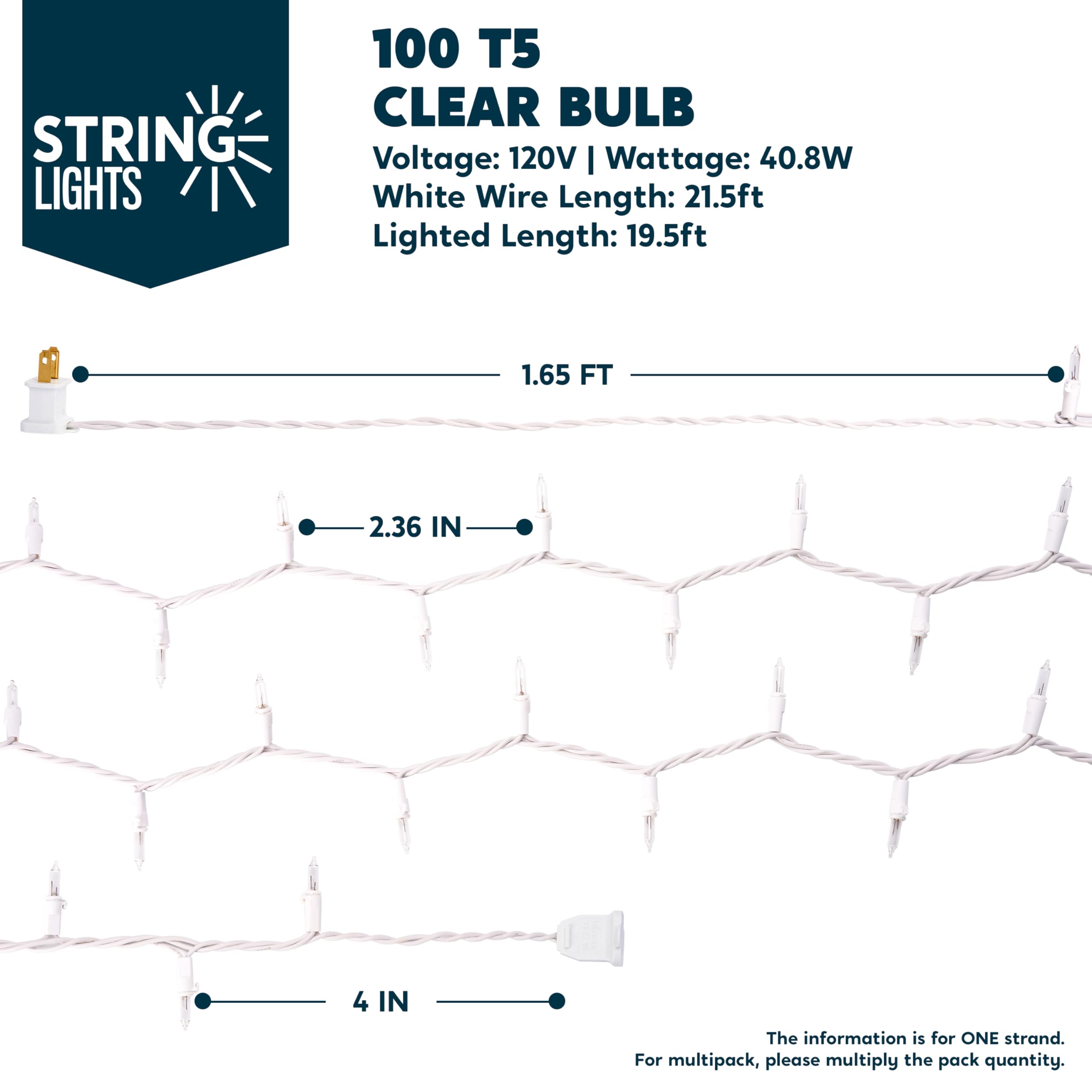 Joiedomi Christmas String Lights, 200 Mini Warm Fairy Lights, 43FT, White Wire, Model HWO-100/2FC(0.34A)