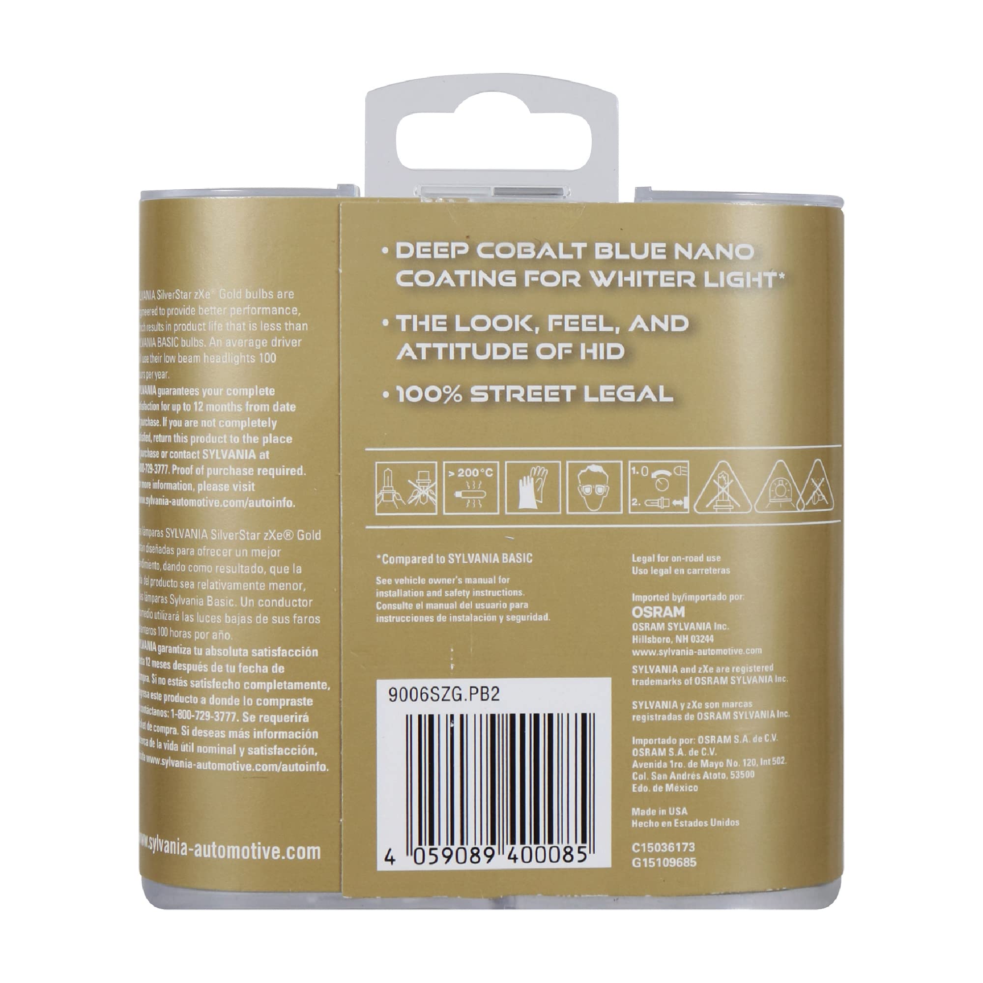 SYLVANIA 9006 SilverStar zXe GOLD Halogen Headlight Bulb - Bright White Light, Xenon Charged Technology, 2 Pack