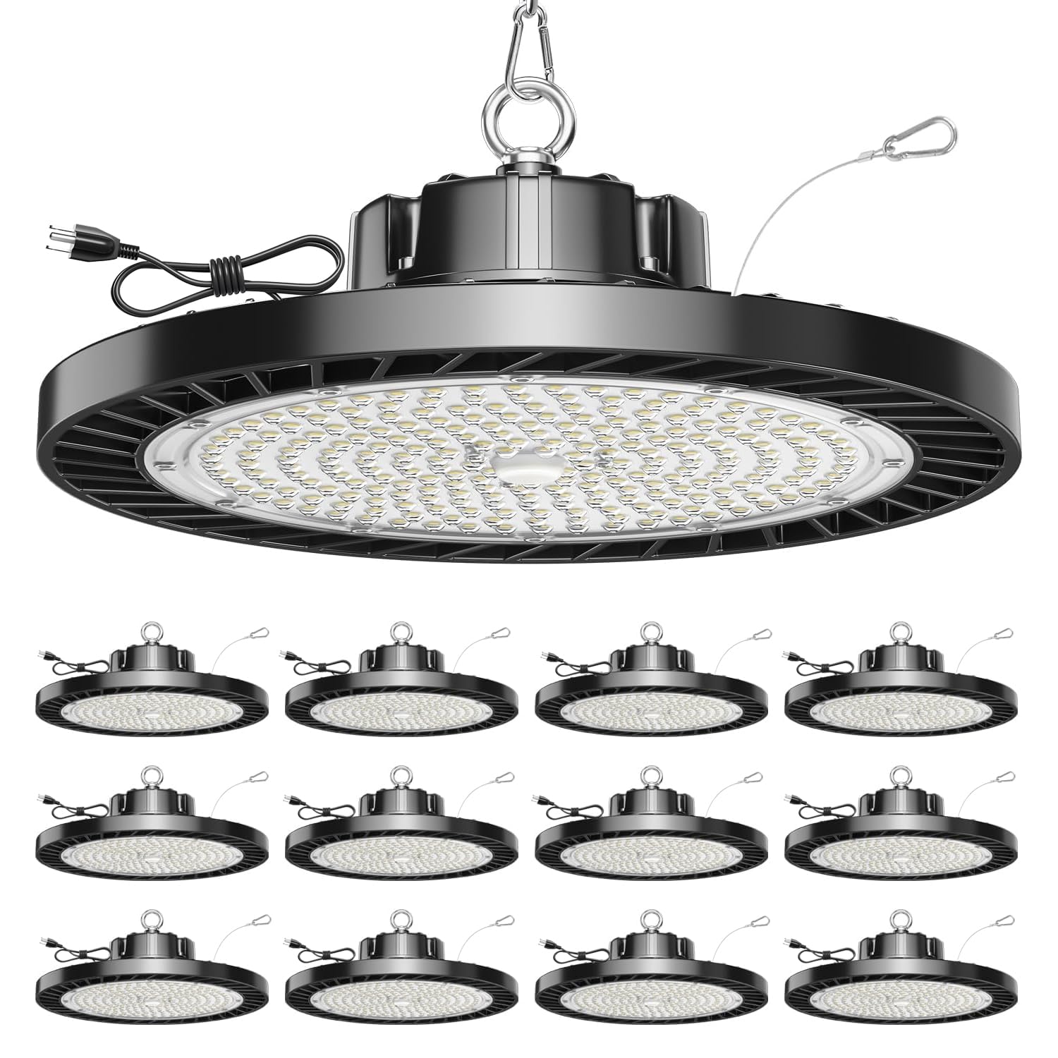 ONLYLUX 12 Pack UFO LED High Bay Light, 150W 5000K Daylight, 22500LM (Eqv. 800W MH/HPS), Commercial High Bay LED Shop Lights wit