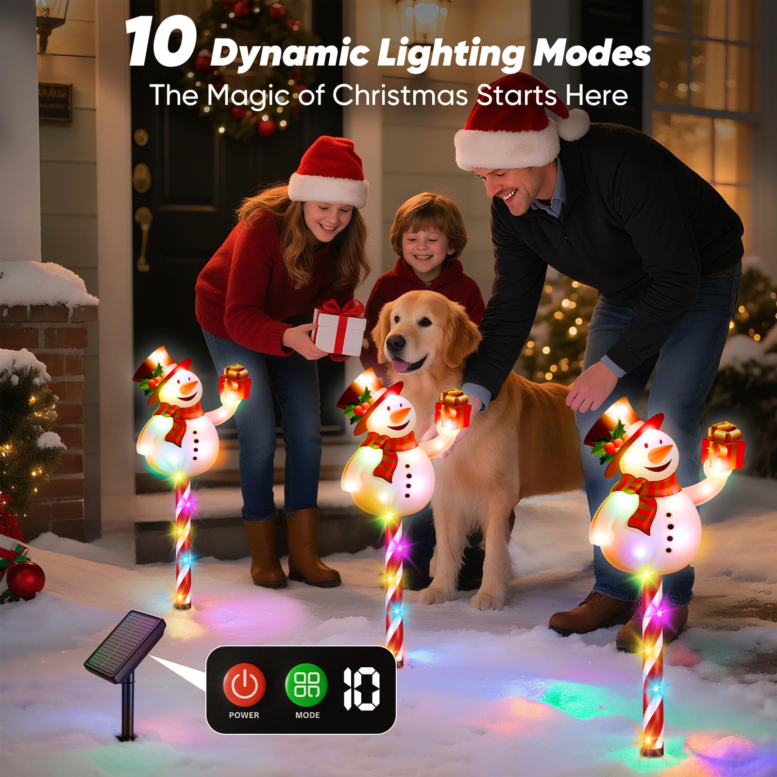 NESSTU Solar Christmas Decorations - Set of 5 Snowman Pathway Lights, Waterproof, Red & White, Solar Powered, 10 Modes