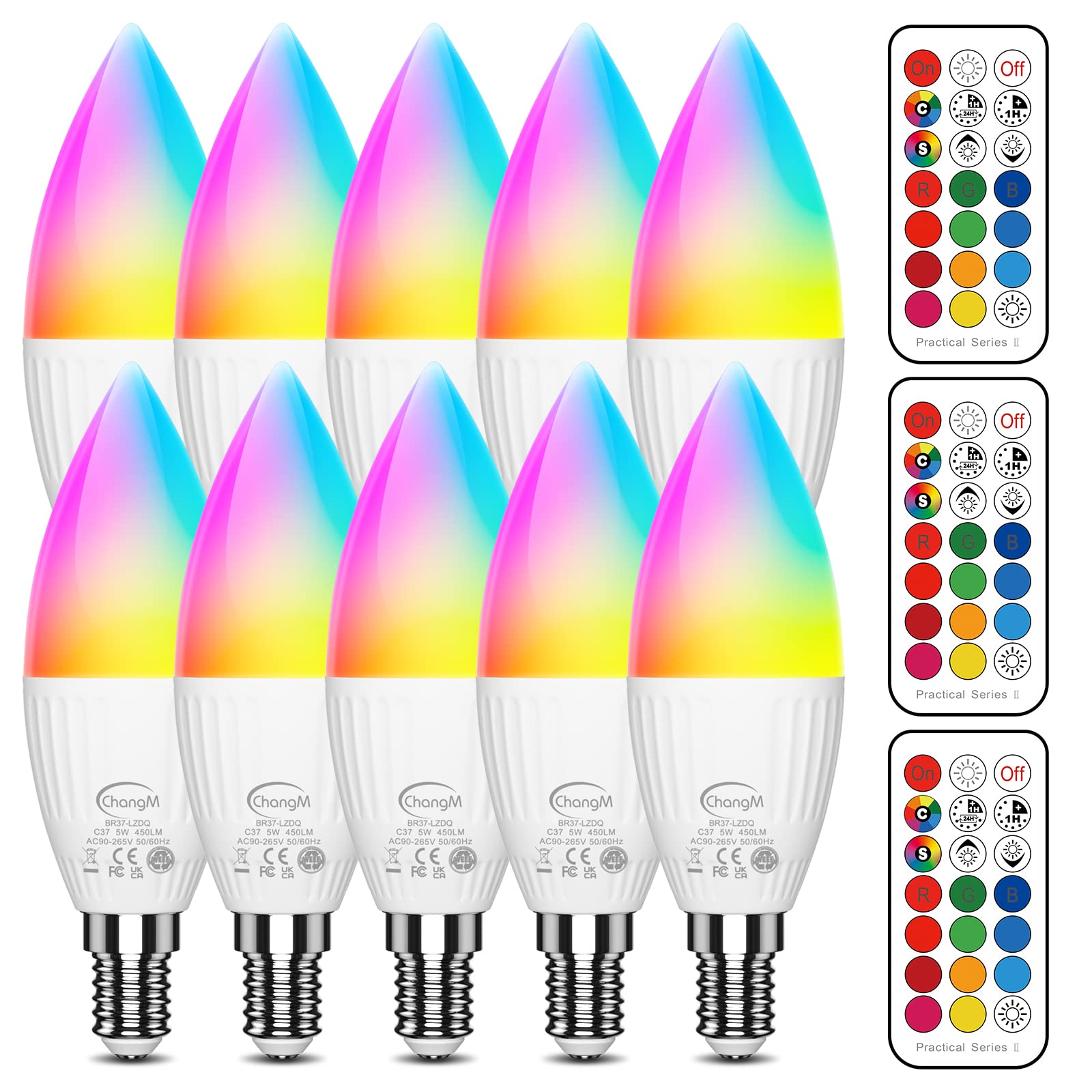 E12 Led Candelabra Light Bulbs 40W Equivalent, B11 Color Changing Candle Bulb With Remote Control,Colored Chandelier Light Bulbs
