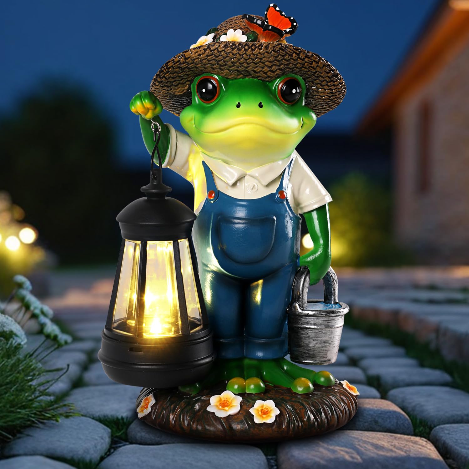 YHSOLAR Solar Garden Decor - Frog Statues with Lantern 9 Resin Solar Frogs for Outdoors Patio Yard Porch Lawn Balcony Decor Idea