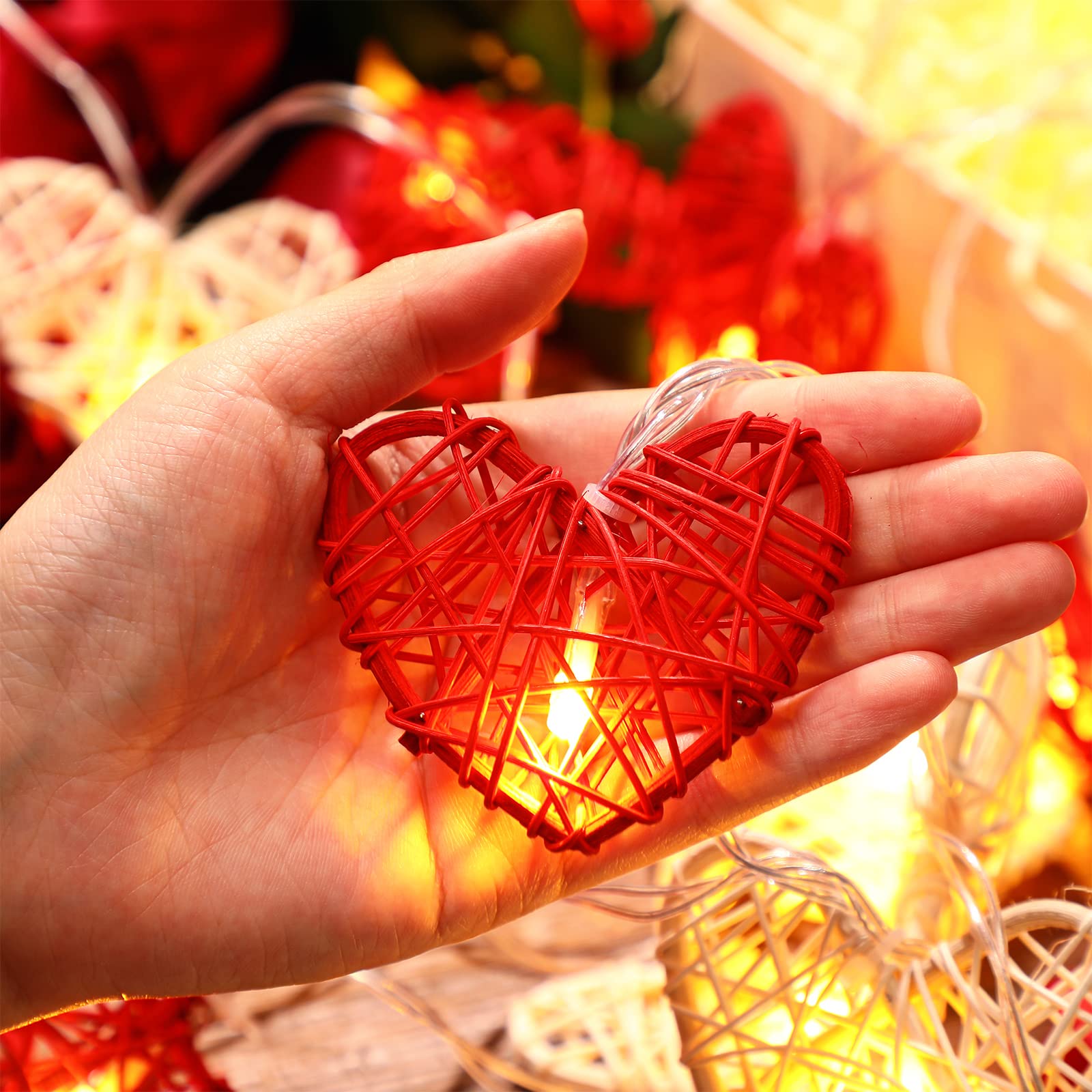 Mudder 10 Feet 20 Valentine'S Day Heart String Lights Heart Shaped Leds Garland Lights Valentines Day Decorations Rattan Vintage Decor For Indoor Outdoor Bedroom Wedding Party(1 Piece)